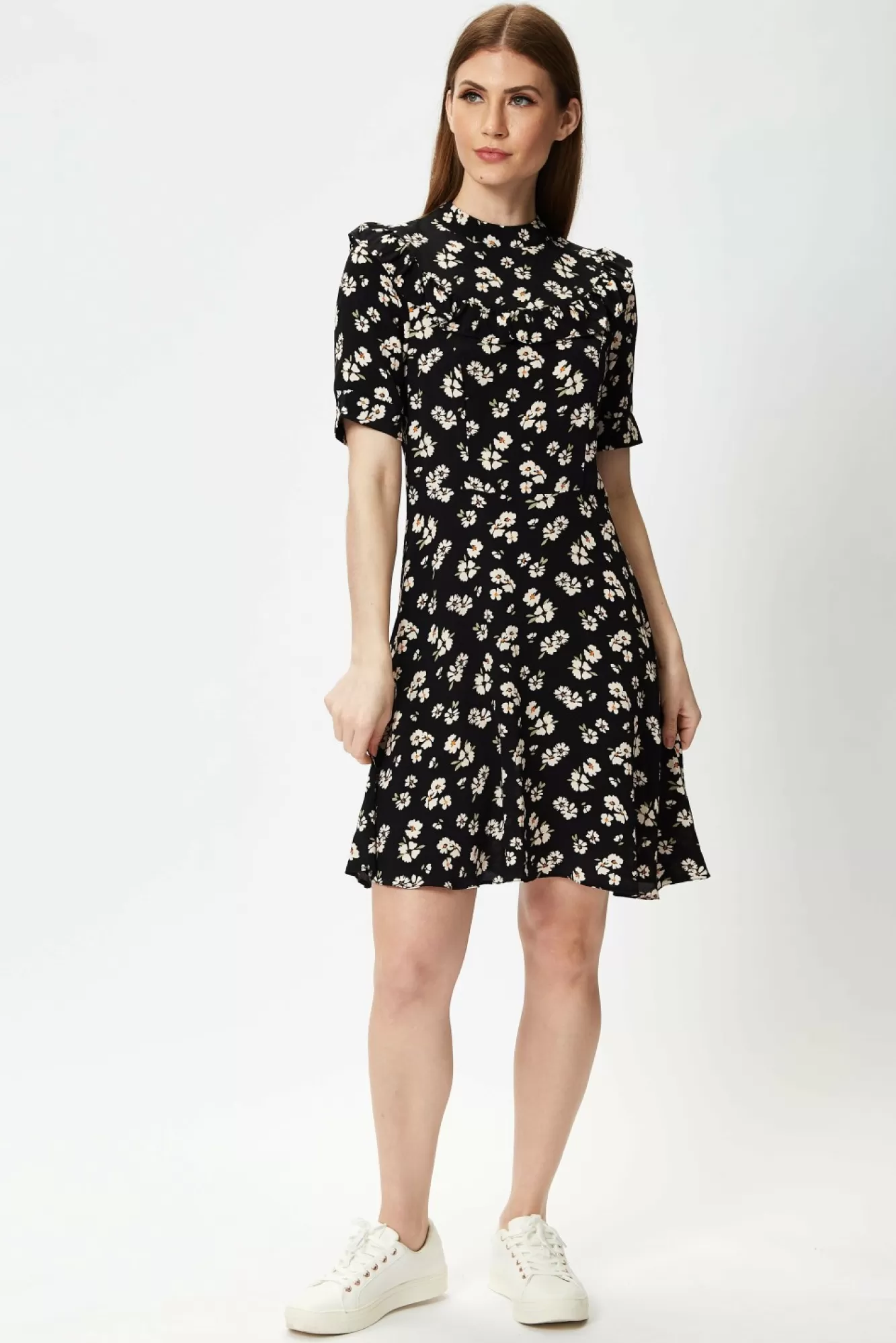 Mini Dresses^Liquorish Black Floral Mini Dress With Frill Details Blackfloral
