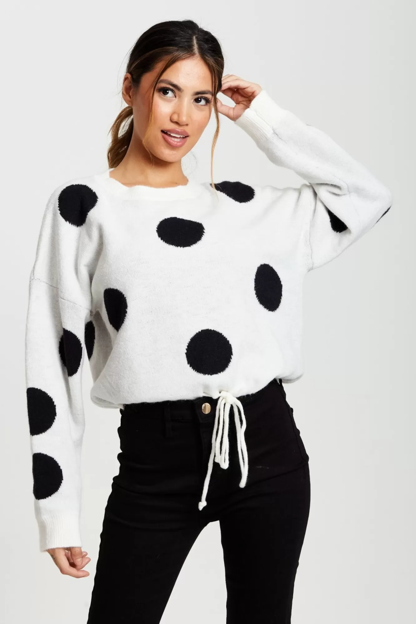 Jumpers^Liquorish Black Polka Dot Jumper In White