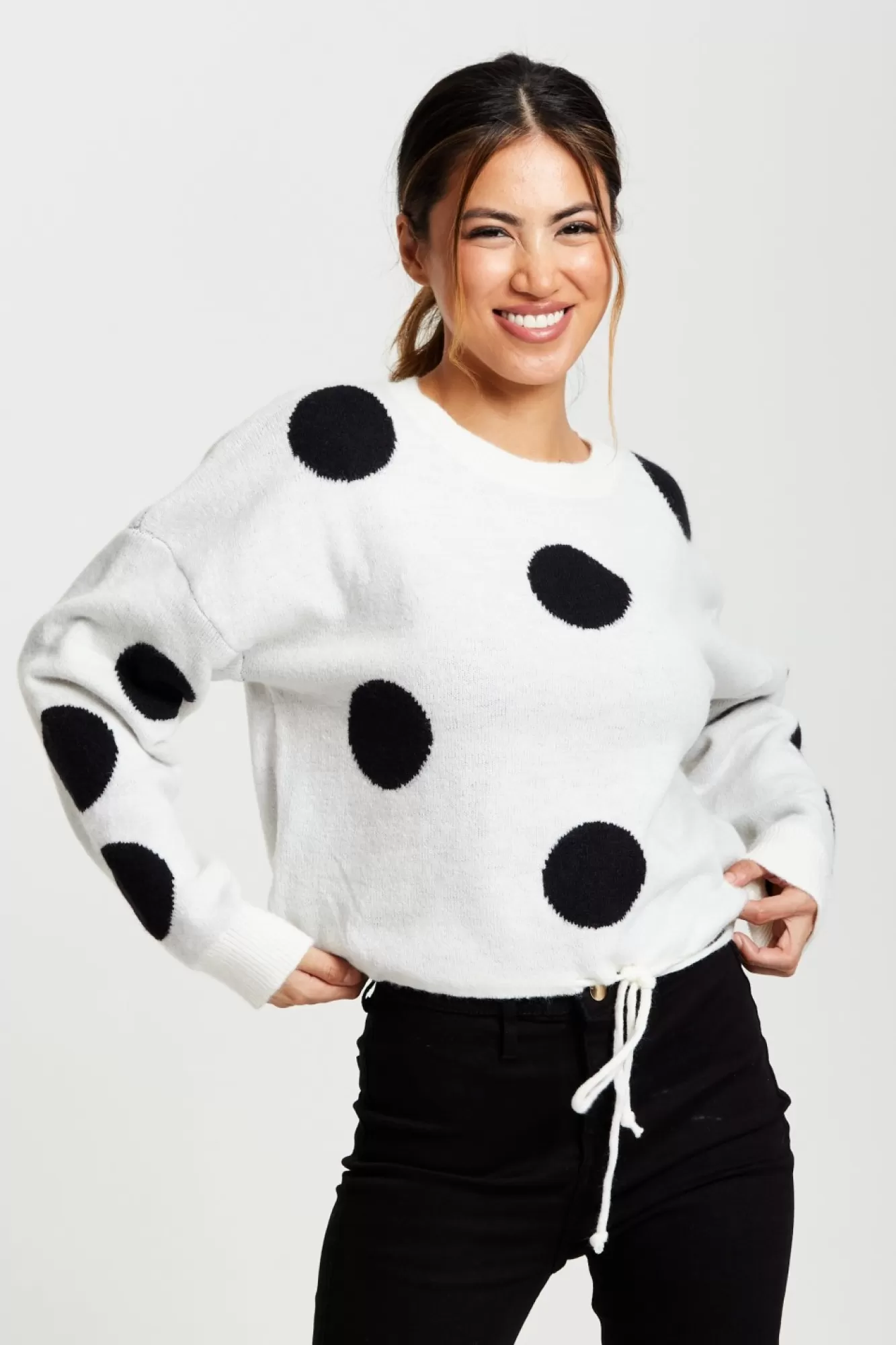 Jumpers^Liquorish Black Polka Dot Jumper In White