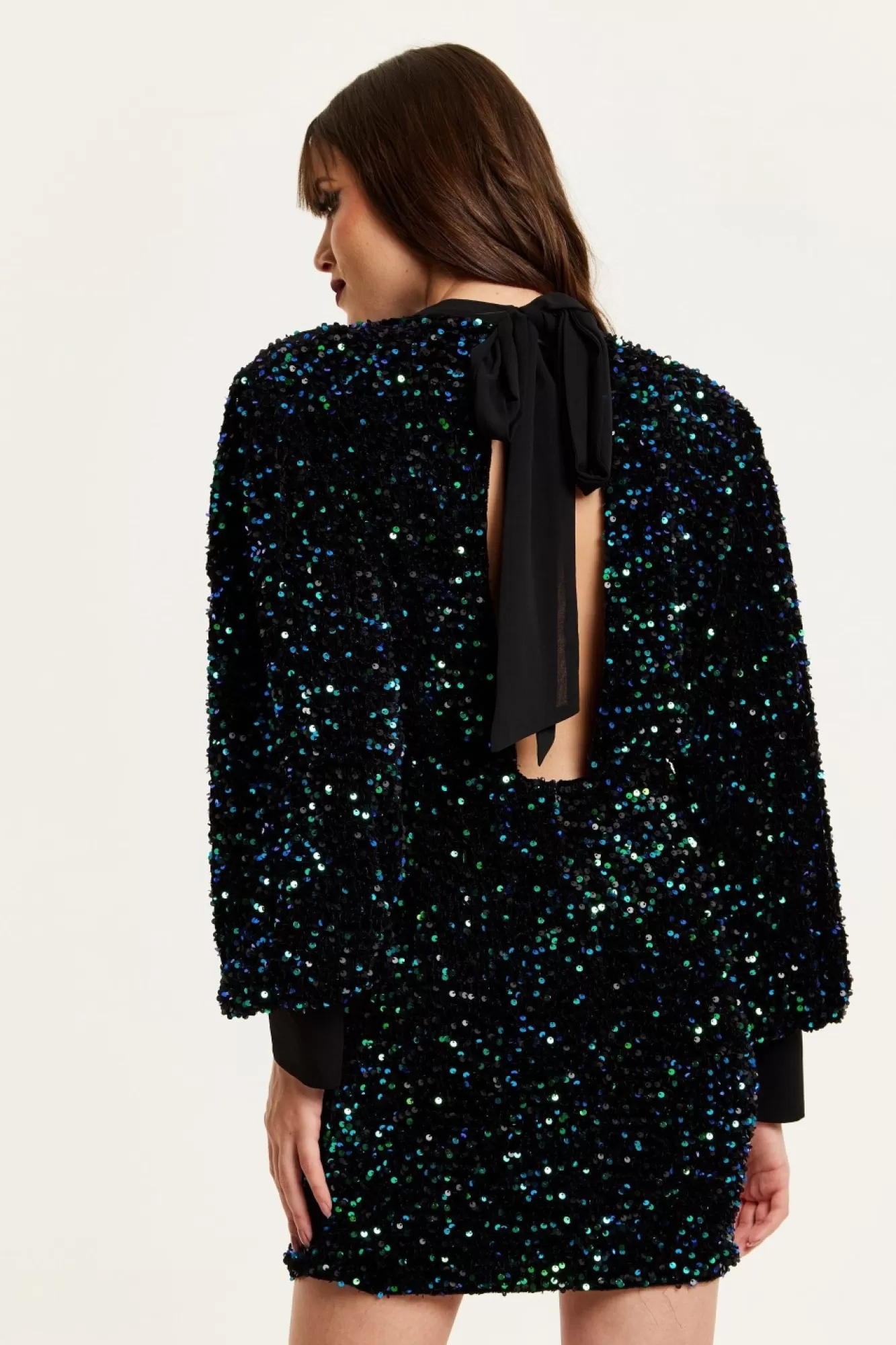 Mini Dresses^Liquorish Black Velvet Based Green And Blue Sequin Mini Dress Multicolor