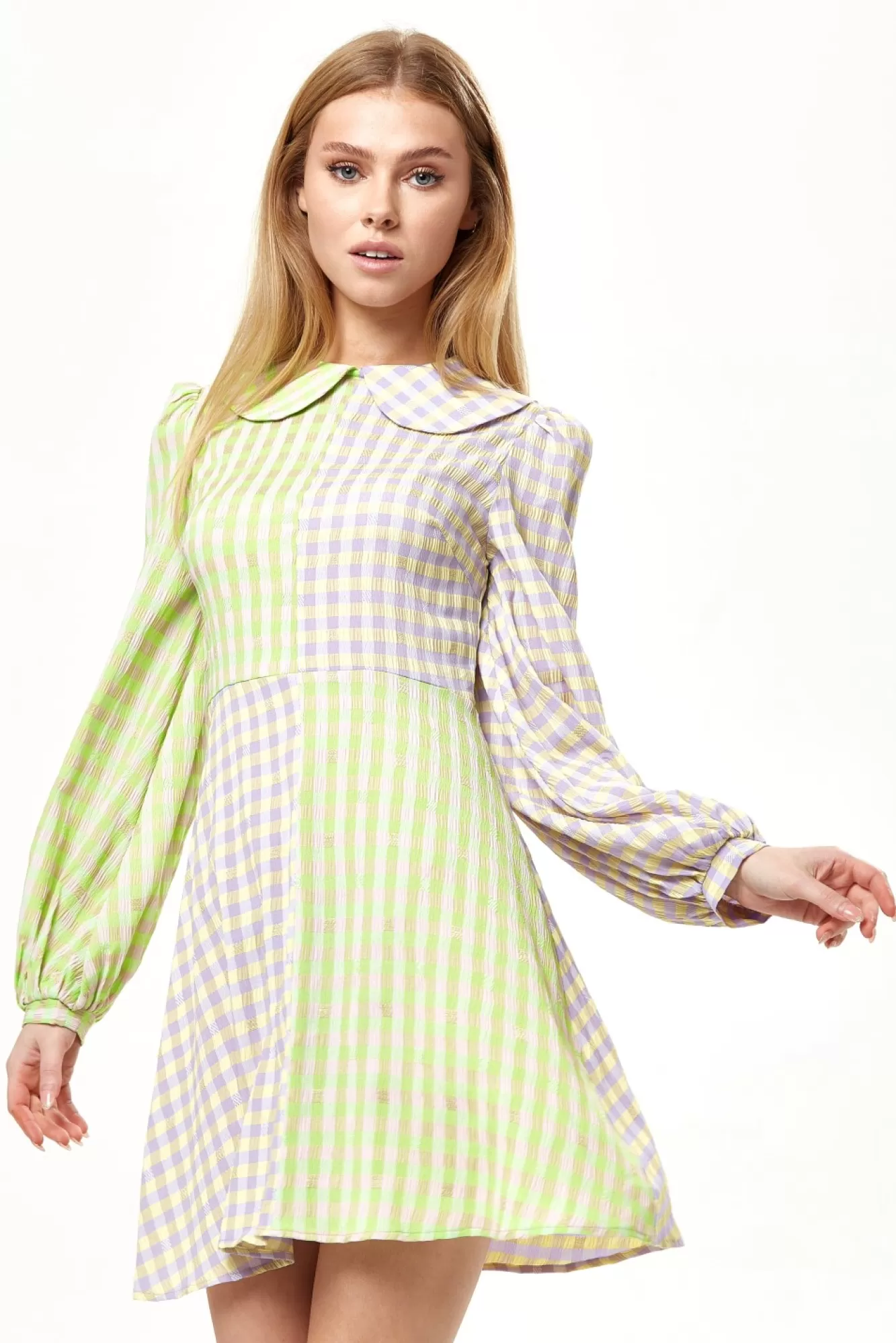 Mini Dresses^Liquorish Check Mini Dress With Collar Green