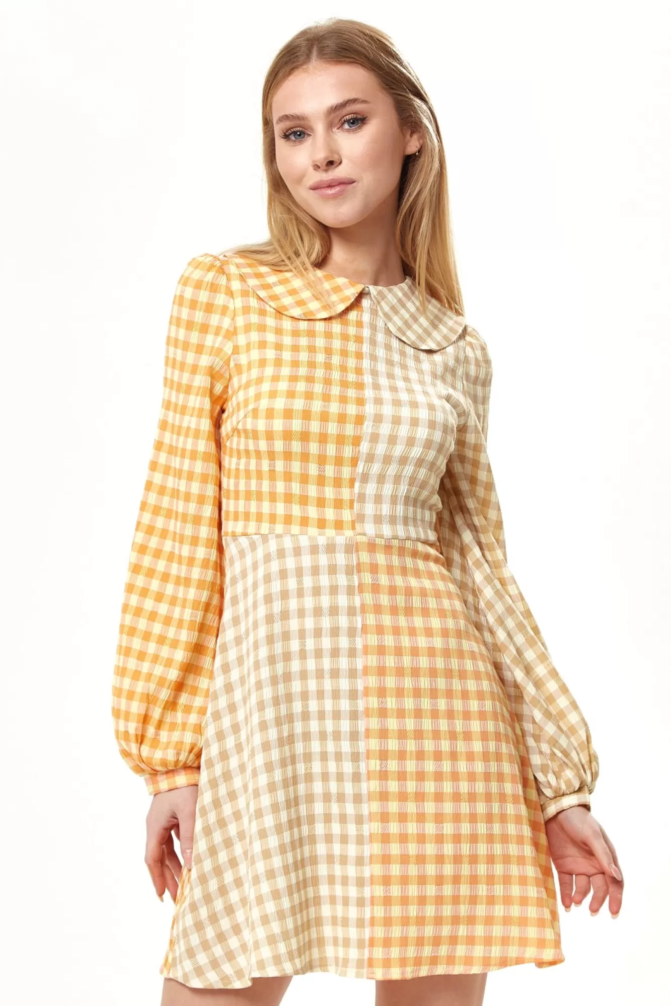 Mini Dresses^Liquorish Check Mini Dress With Collar Orange