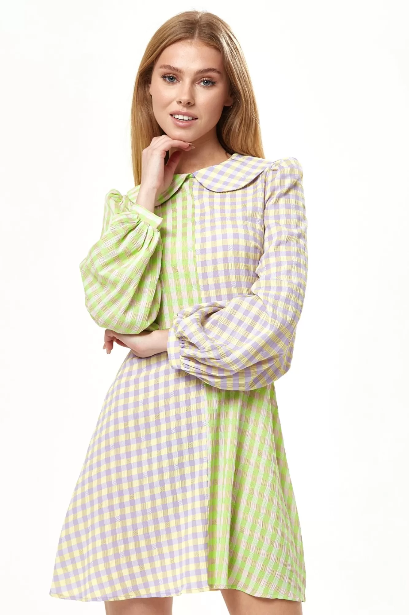 Mini Dresses^Liquorish Check Mini Dress With Collar Green