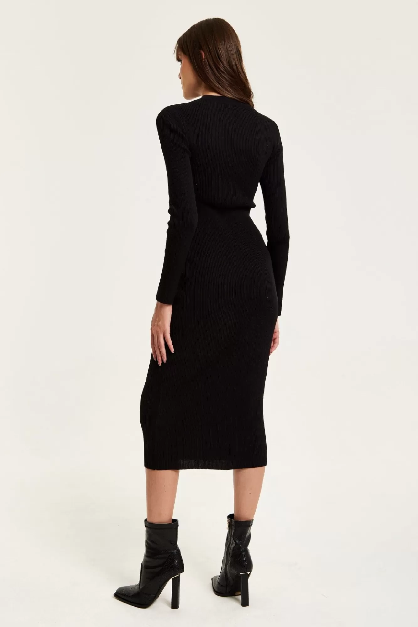 Midi Dresses^Liquorish Cut Out Front Ribbed Midi Knit Dress In Black