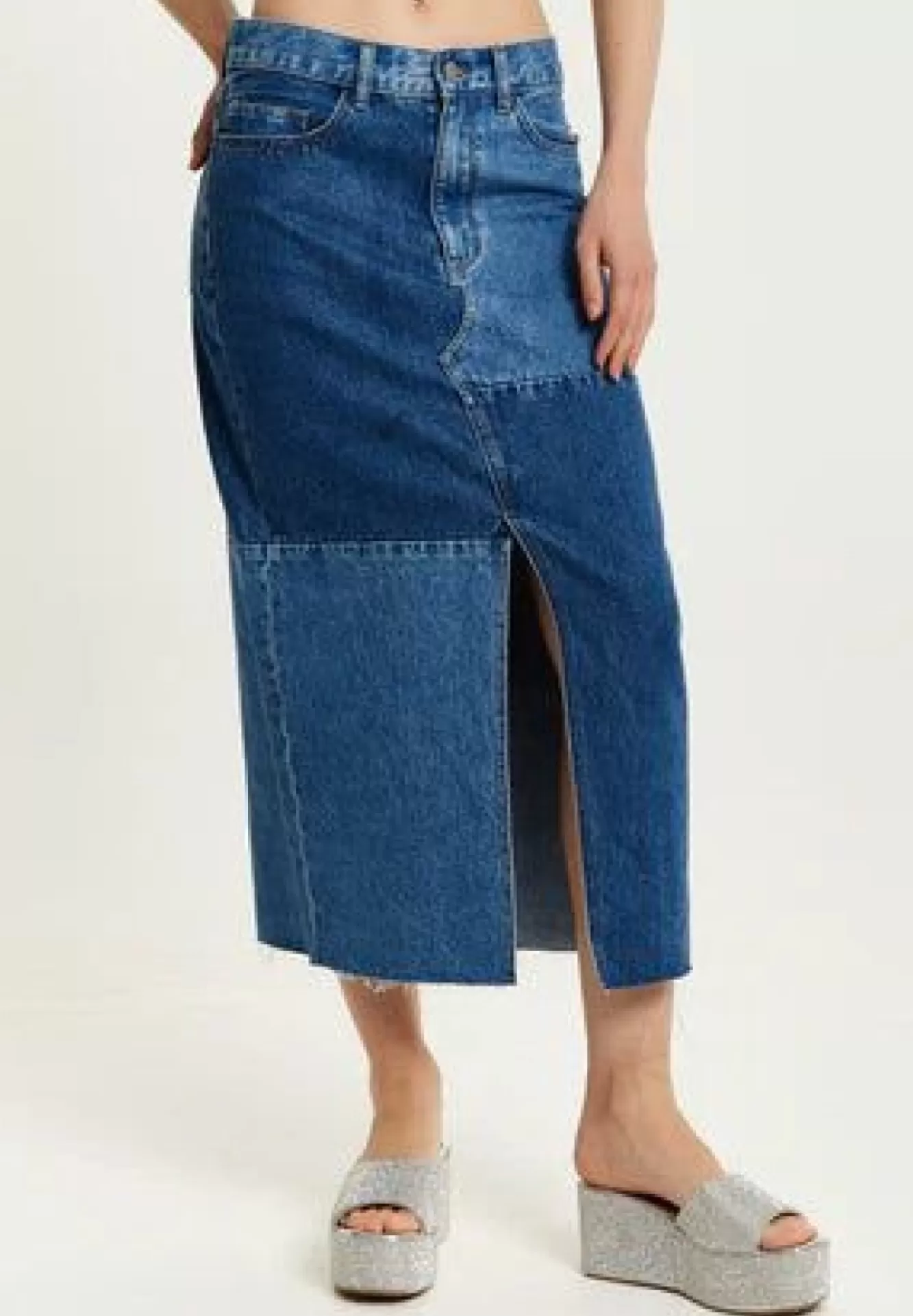 Skirts^Liquorish Denim Midi Skirt Blue