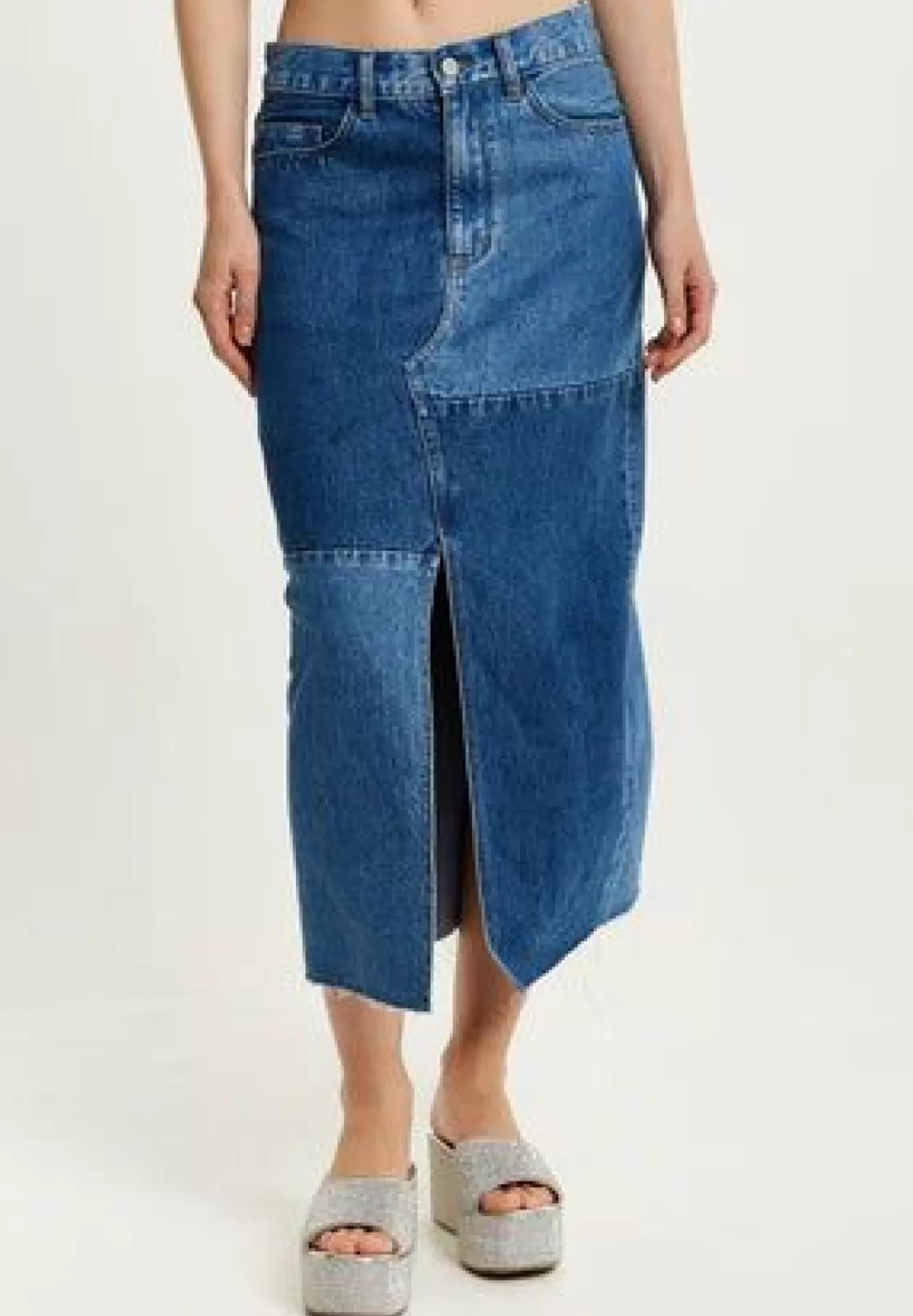 Skirts^Liquorish Denim Midi Skirt Blue