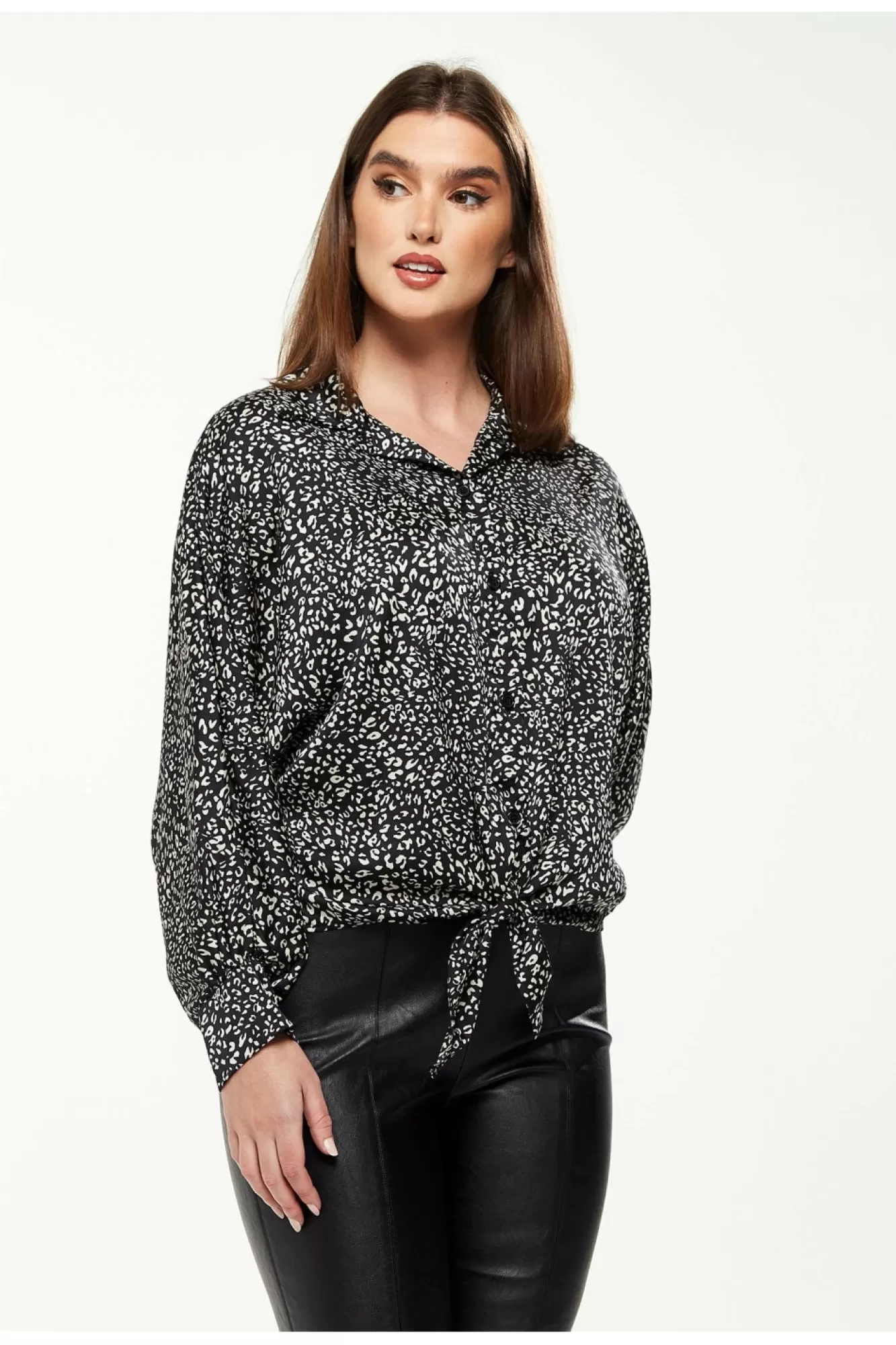 Blouses^Liquorish Divine Grace Blouse Front Tie In Black & White Blackwhite