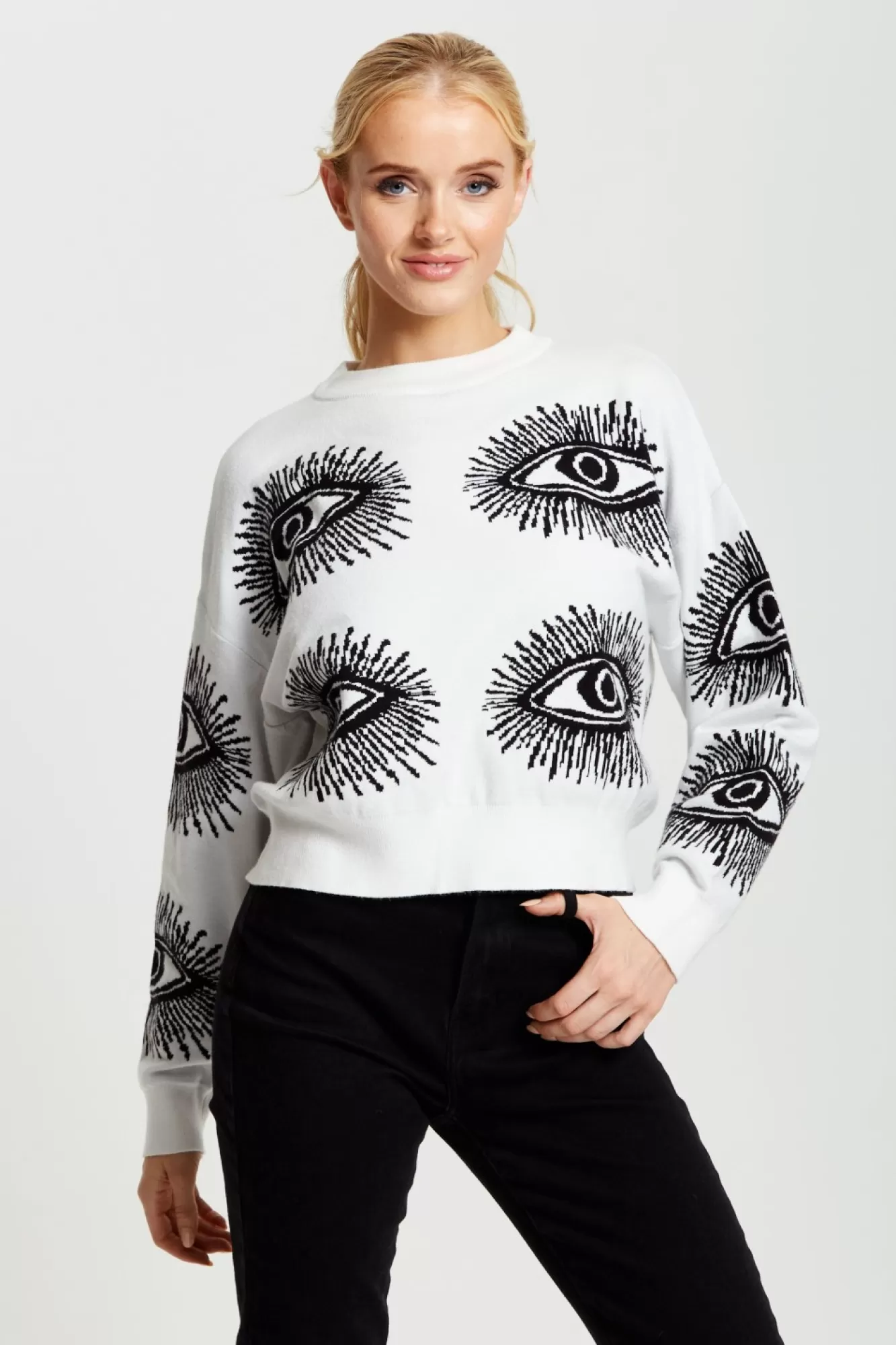 Jumpers^Liquorish Eye Pattern Jumper In White