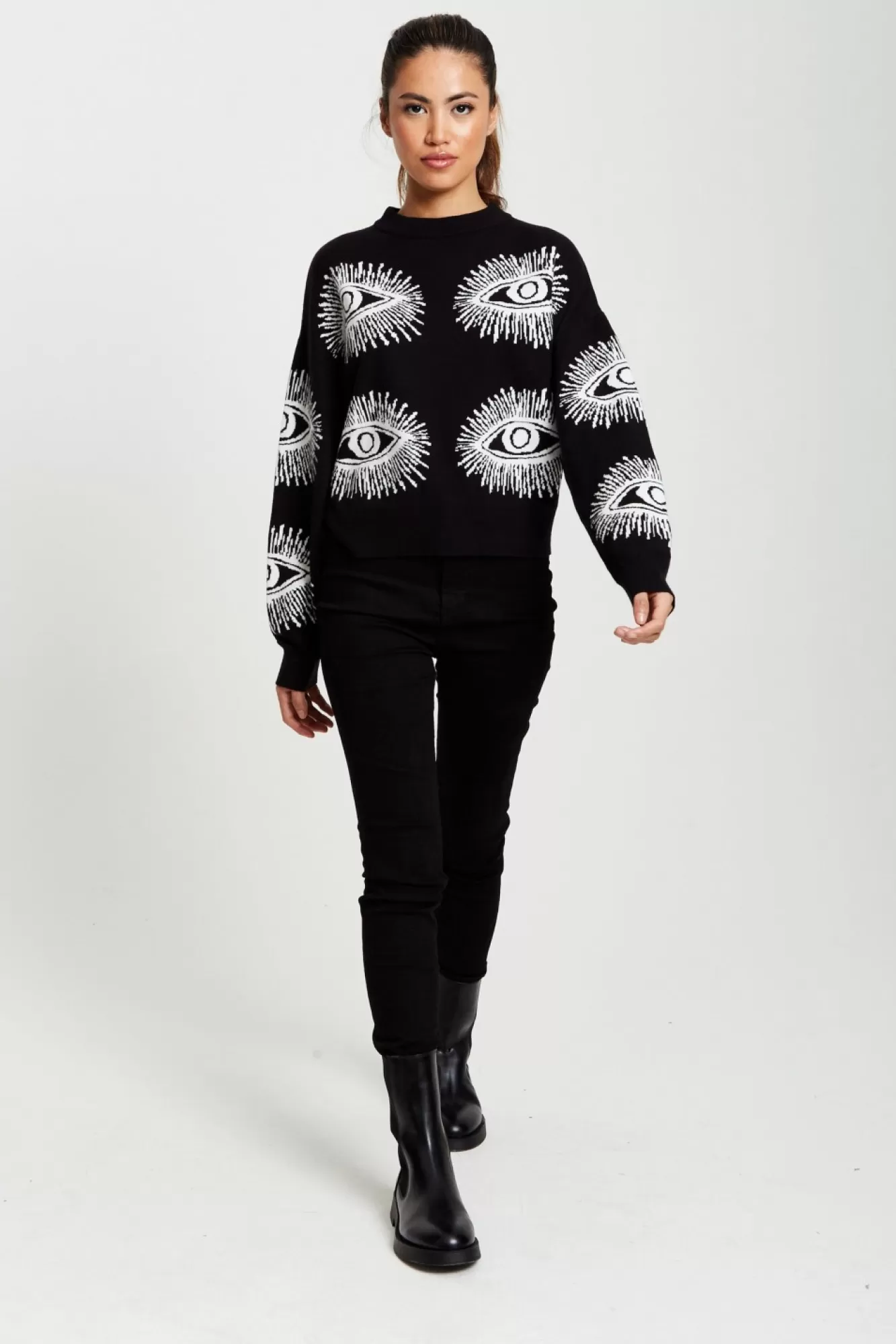 Jumpers^Liquorish Eye Pattern Jumper In Black