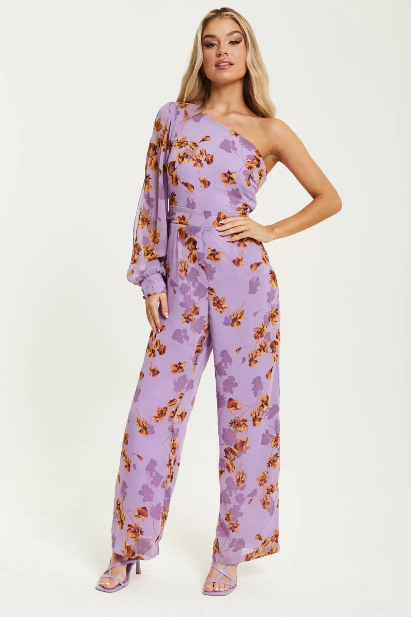 Jumpsuits^Liquorish Floral Asymmetrical Jumpsuit Purple