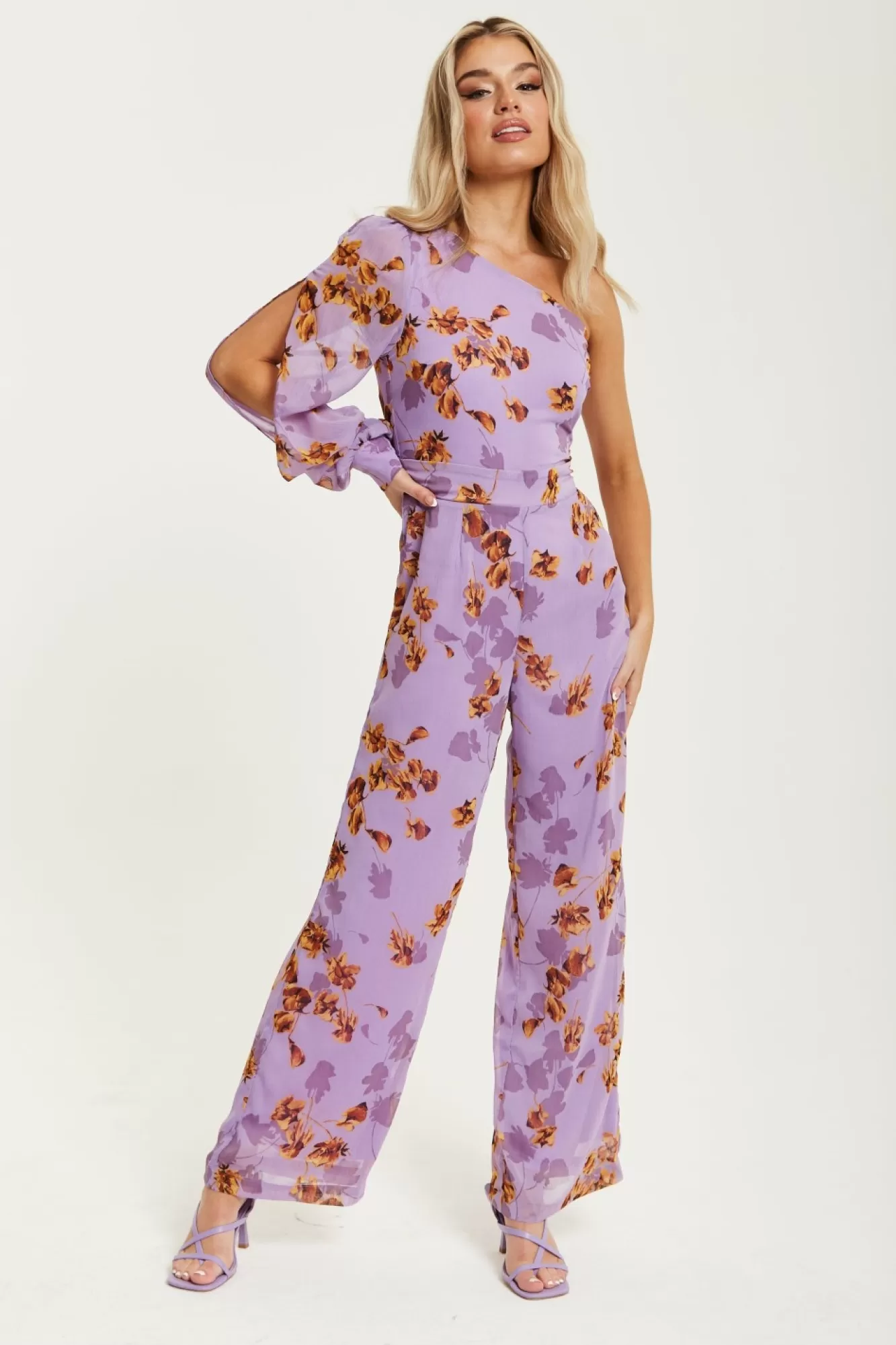 Jumpsuits^Liquorish Floral Asymmetrical Jumpsuit Purple