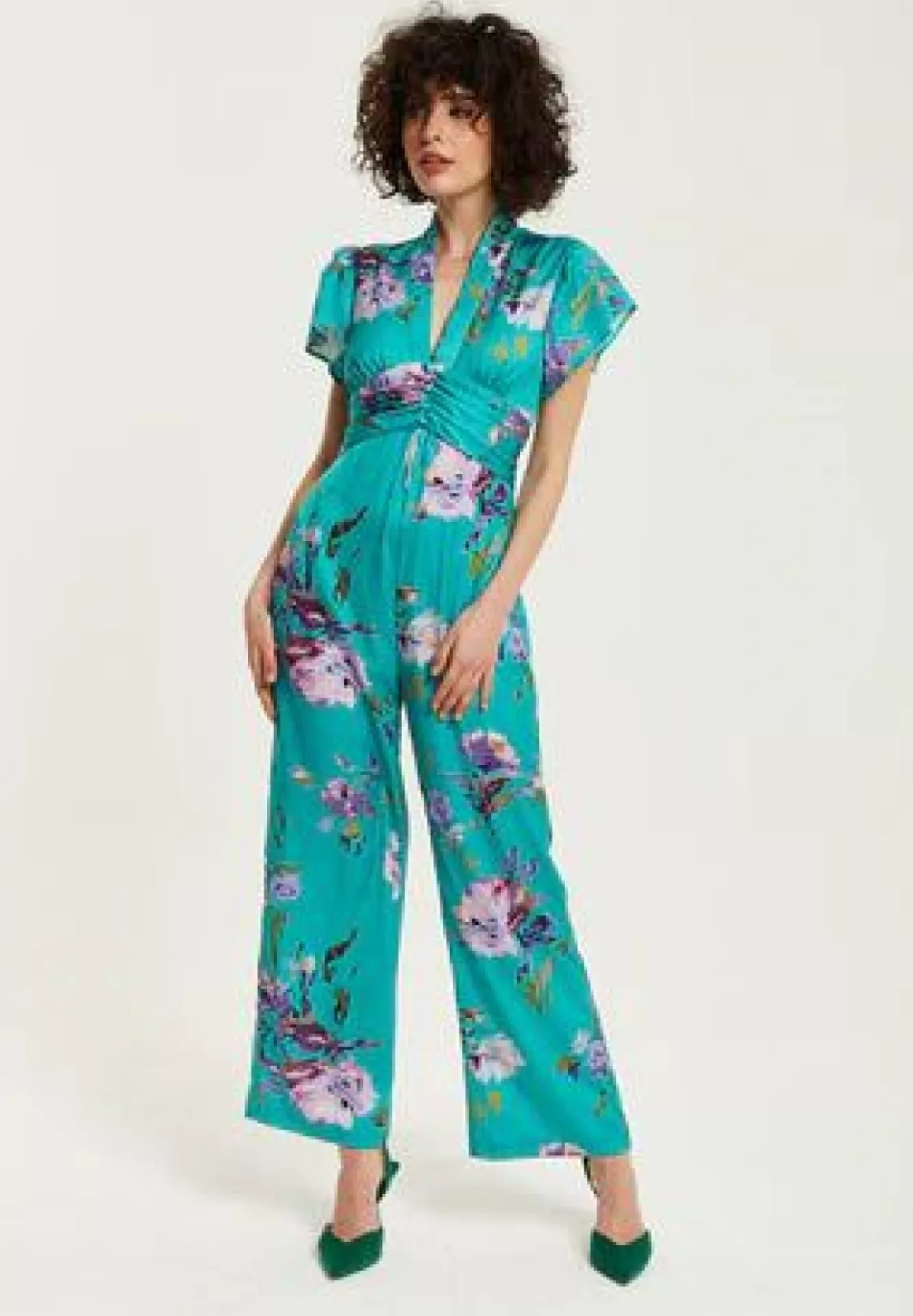 Jumpsuits^Liquorish Floral Jumpsuit With Short Sleeves Green