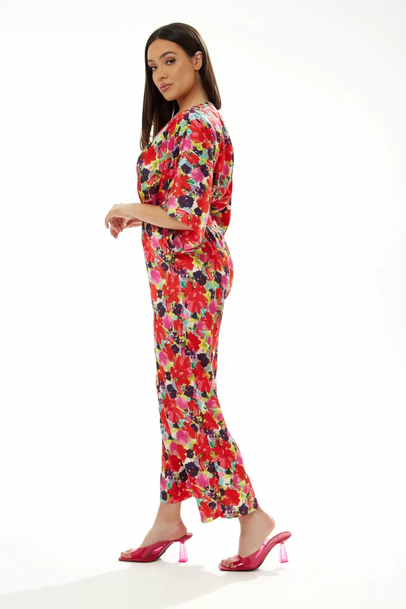 Jumpsuits^Liquorish Floral Jumpsuit With Short Sleeves Red