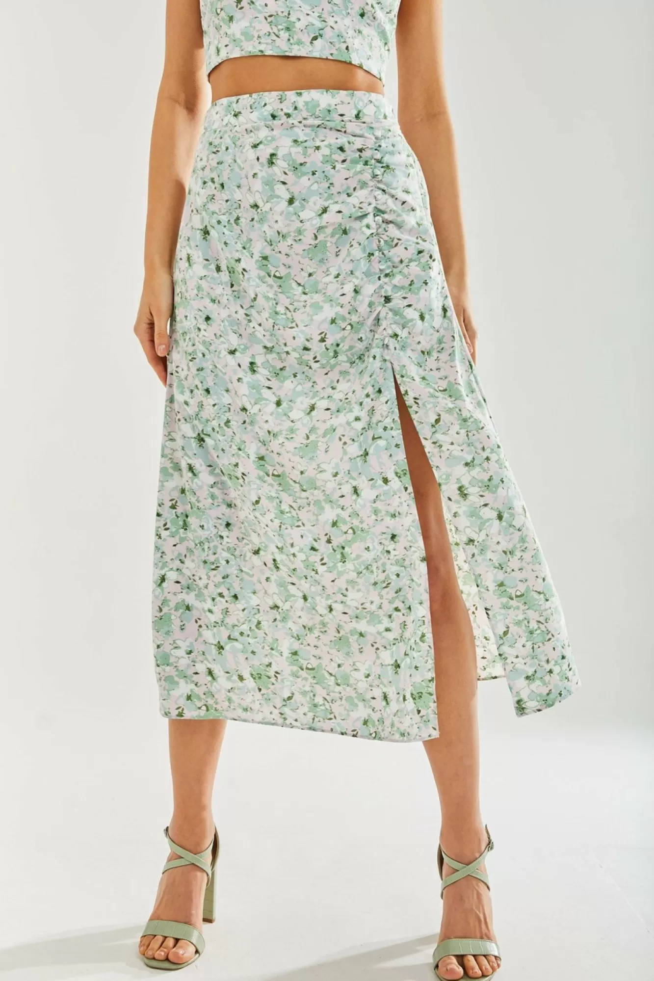 Skirts^Liquorish Floral Midi Skirt Green