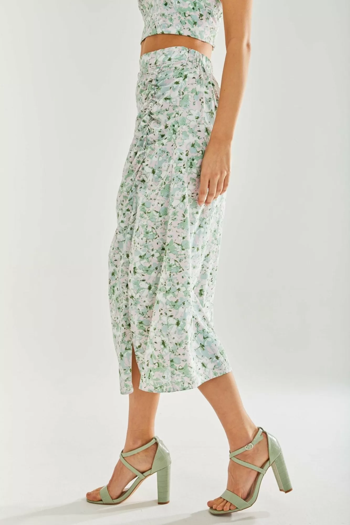 Skirts^Liquorish Floral Midi Skirt Green