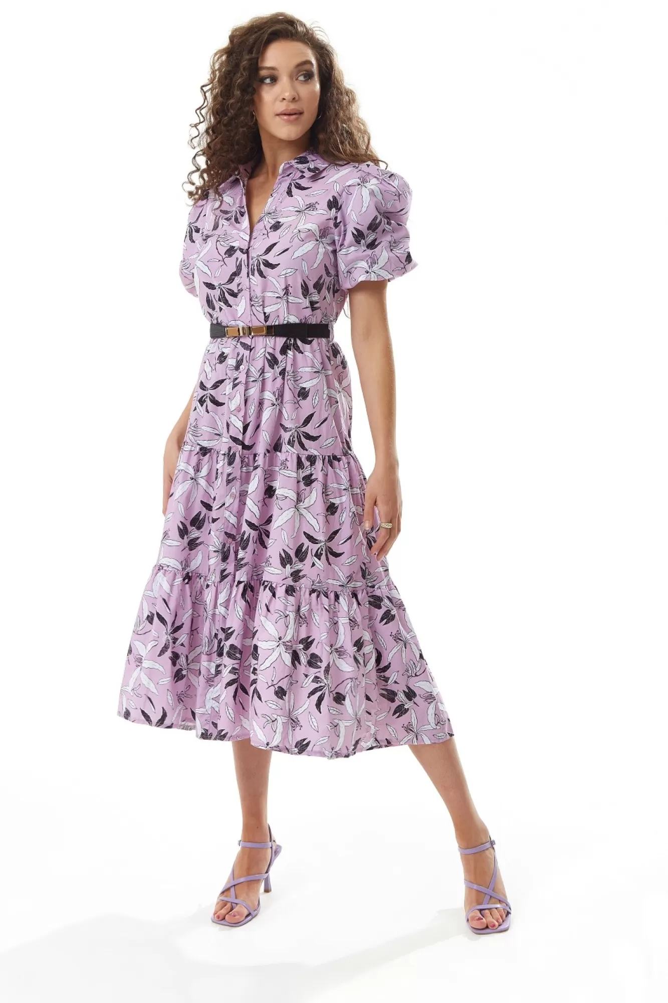 Midi Dresses^Liquorish Floral Print Button Up Midi Dress In Lilac