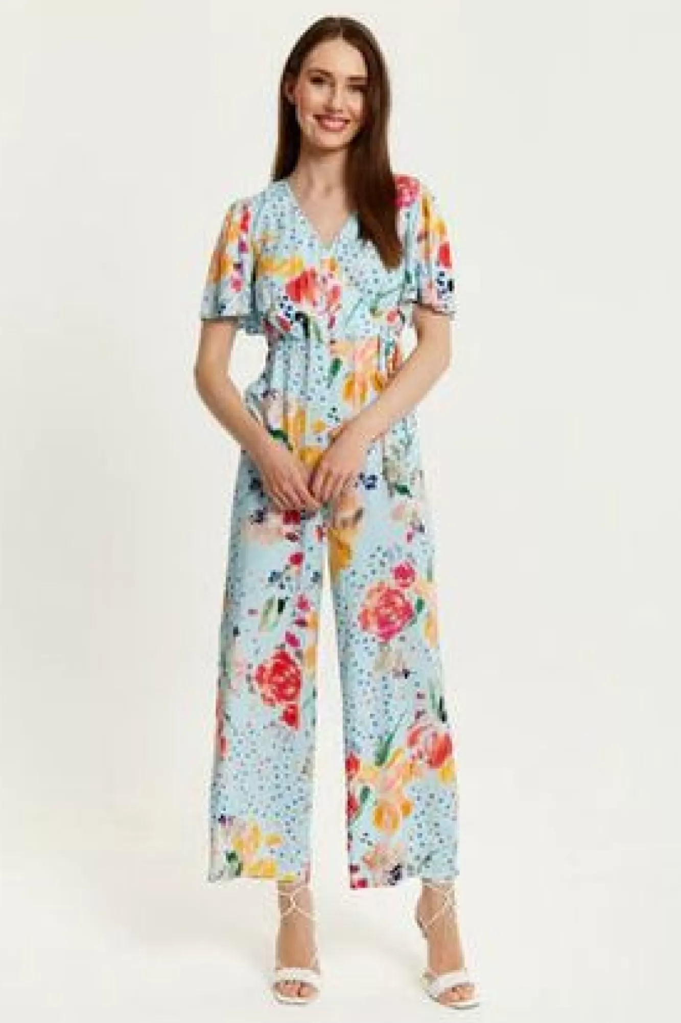 Jumpsuits^Liquorish Floral Print Jumpsuit With Wide Legs Blue