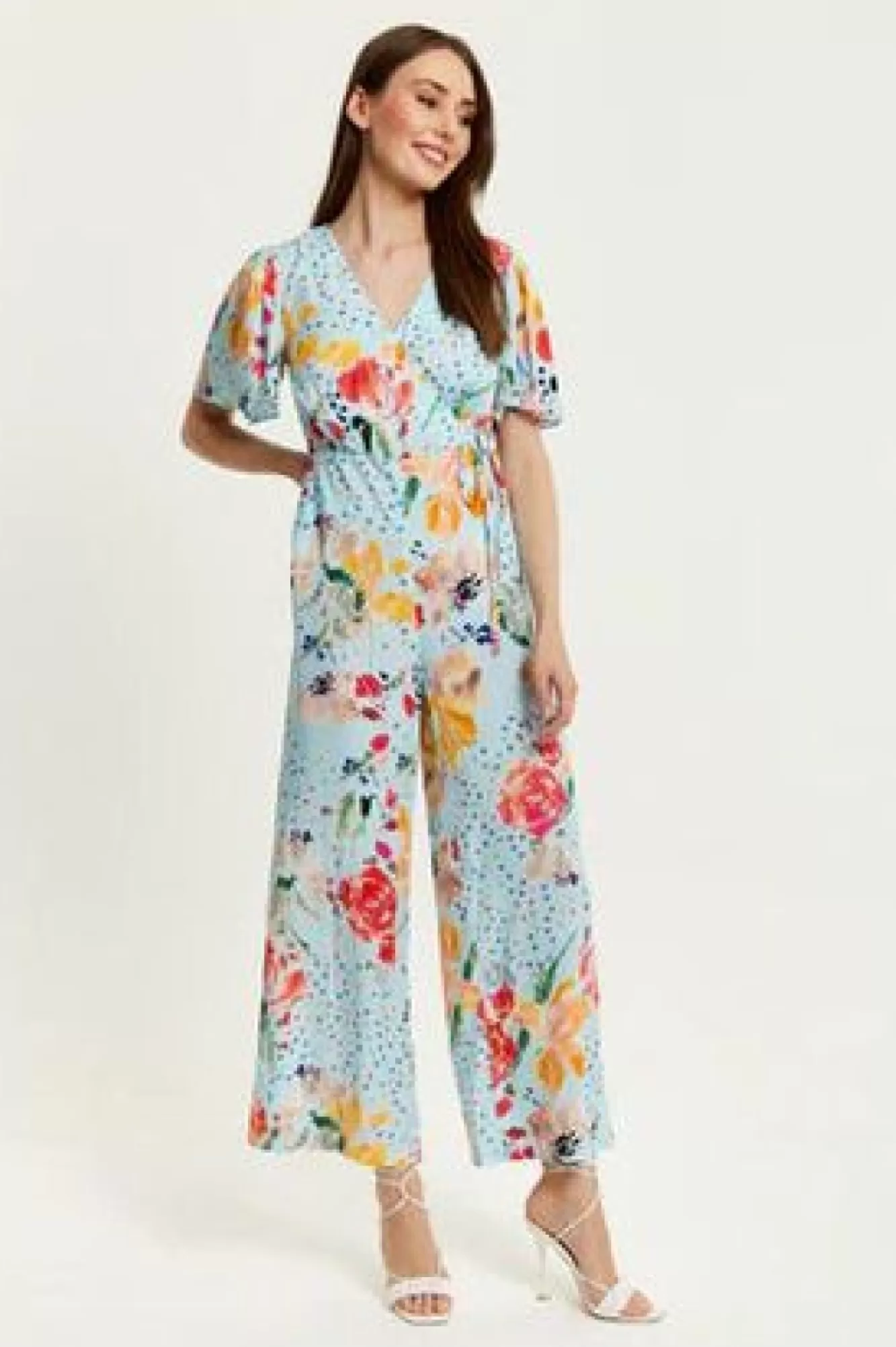 Jumpsuits^Liquorish Floral Print Jumpsuit With Wide Legs Blue