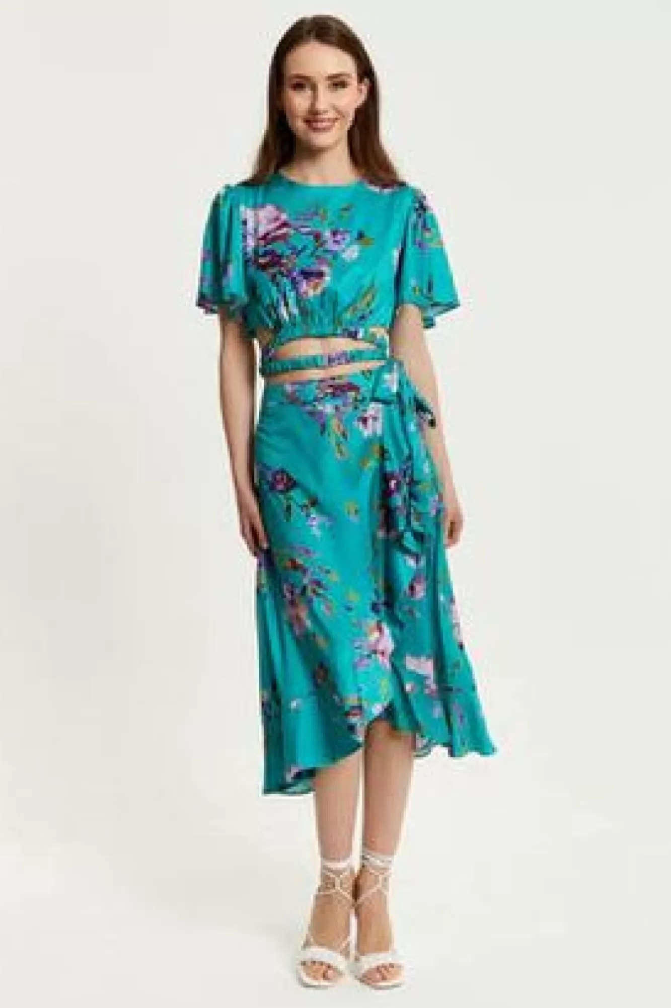 Skirts^Liquorish Floral Print Midi Wrap Skirt Green