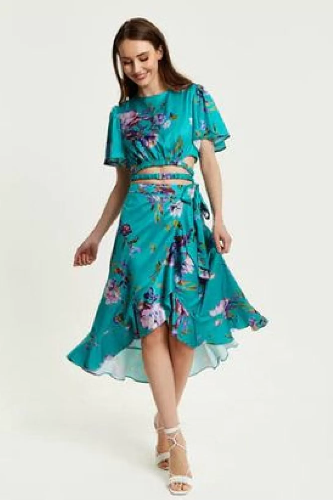 Skirts^Liquorish Floral Print Midi Wrap Skirt Green