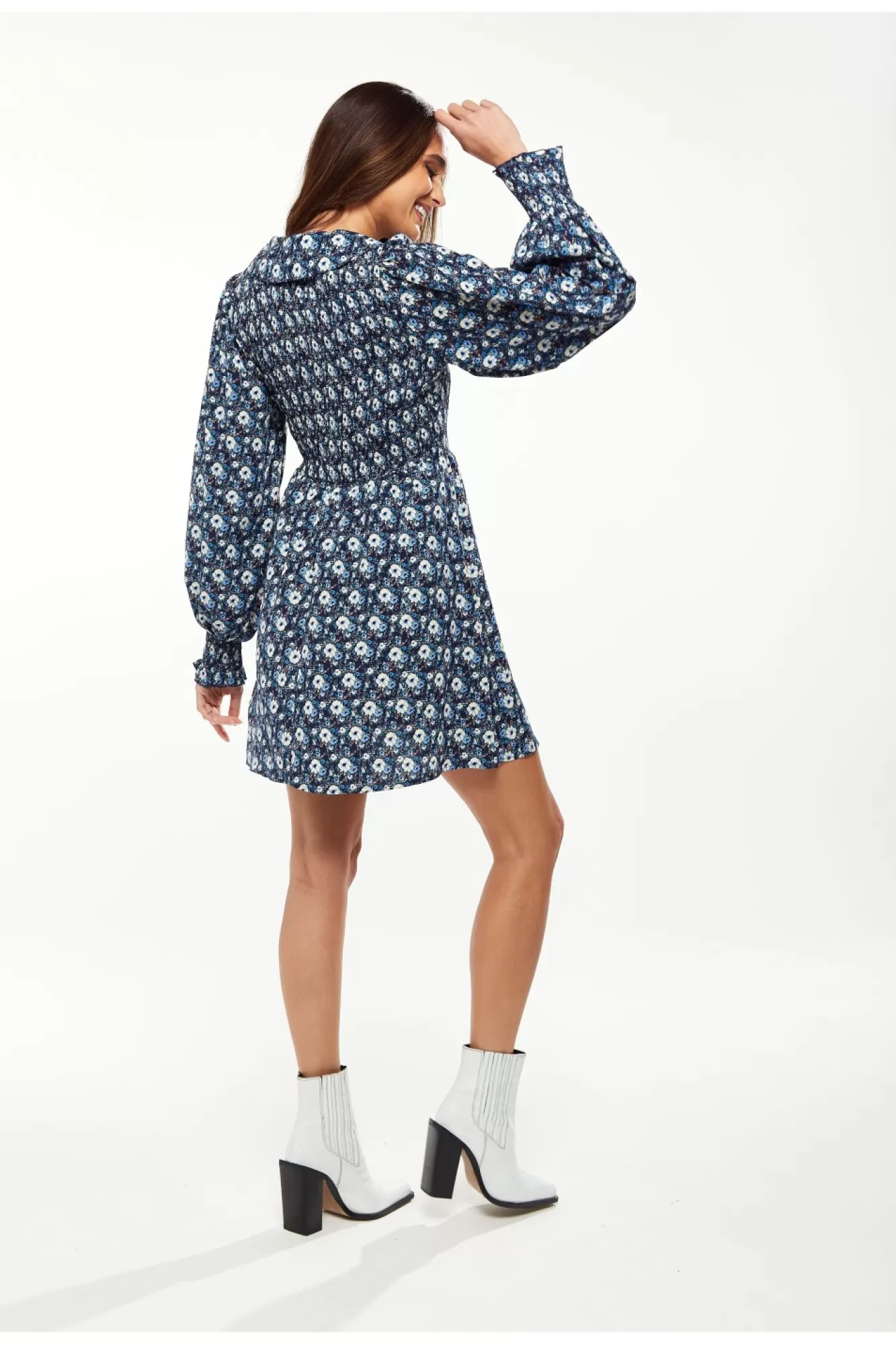 Mini Dresses^Liquorish Floral Print Smock Mini With Peter Pan Collar Blue