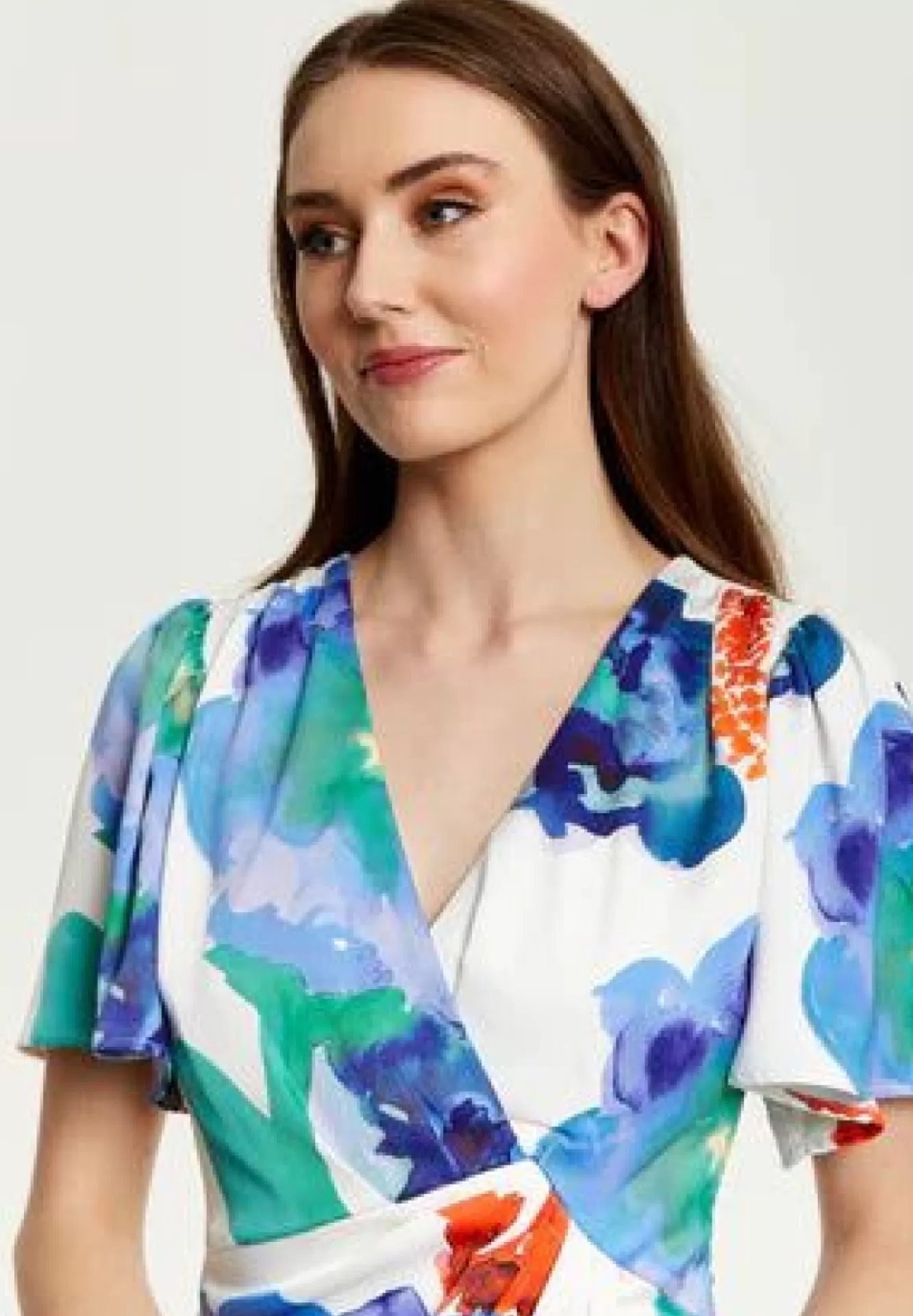 Midi Dresses^Liquorish Floral Print White Based Midi Wrap Dress Multicolor