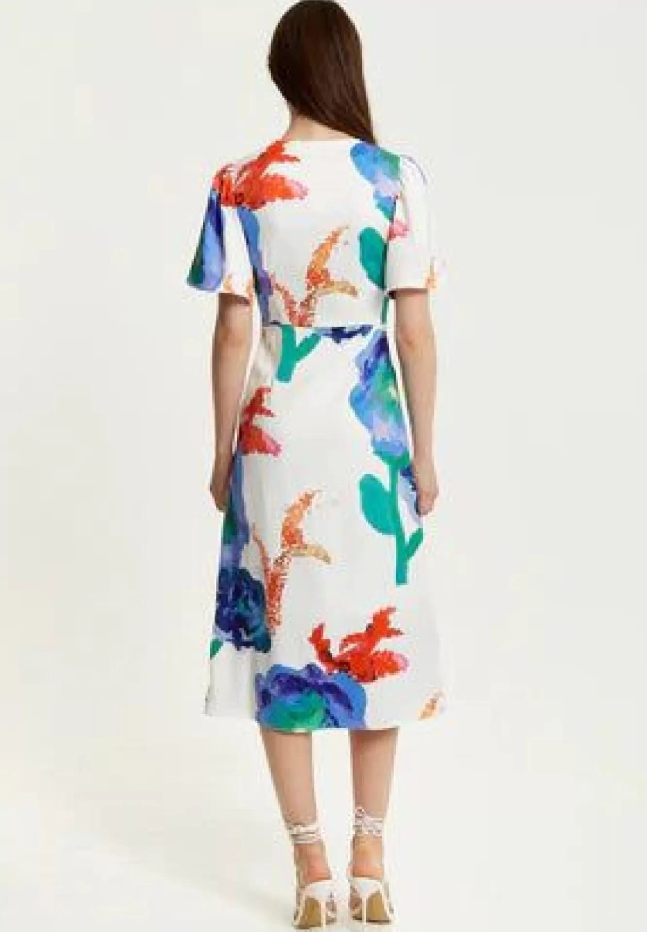 Midi Dresses^Liquorish Floral Print White Based Midi Wrap Dress Multicolor
