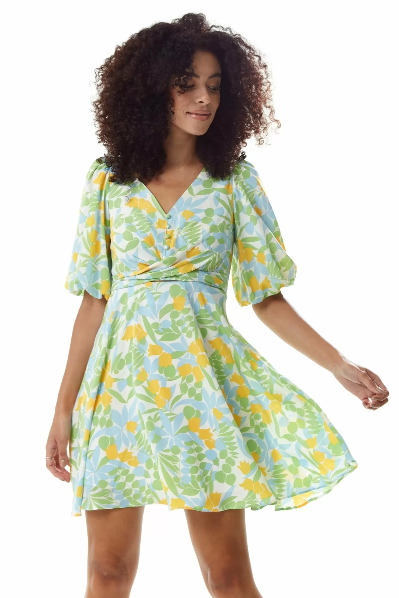 Mini Dresses^Liquorish Floral Summer Dress With Tie Waist Yellow