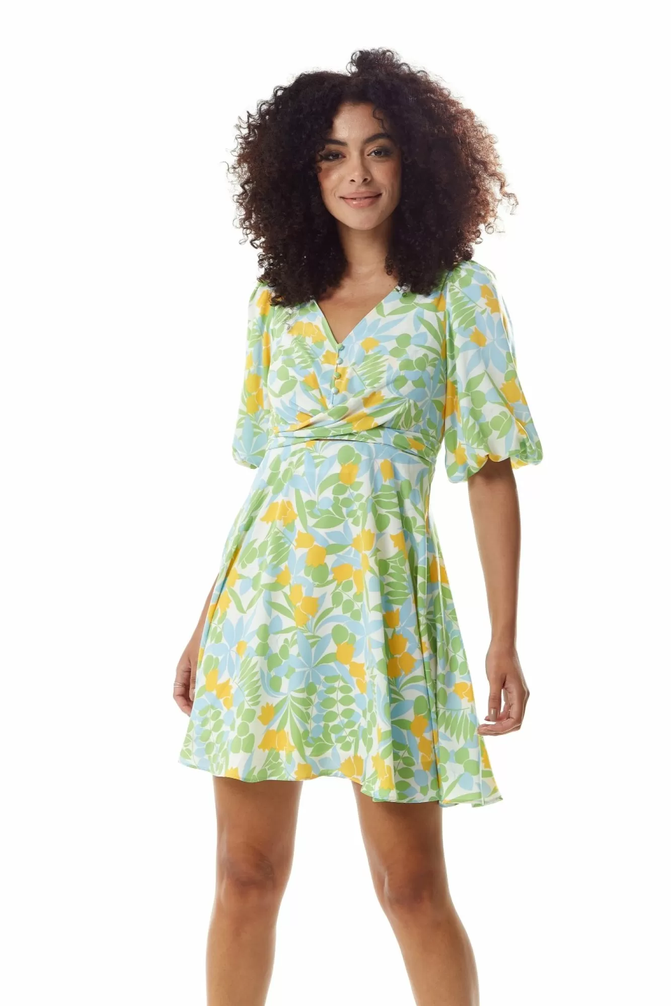 Mini Dresses^Liquorish Floral Summer Dress With Tie Waist Yellow