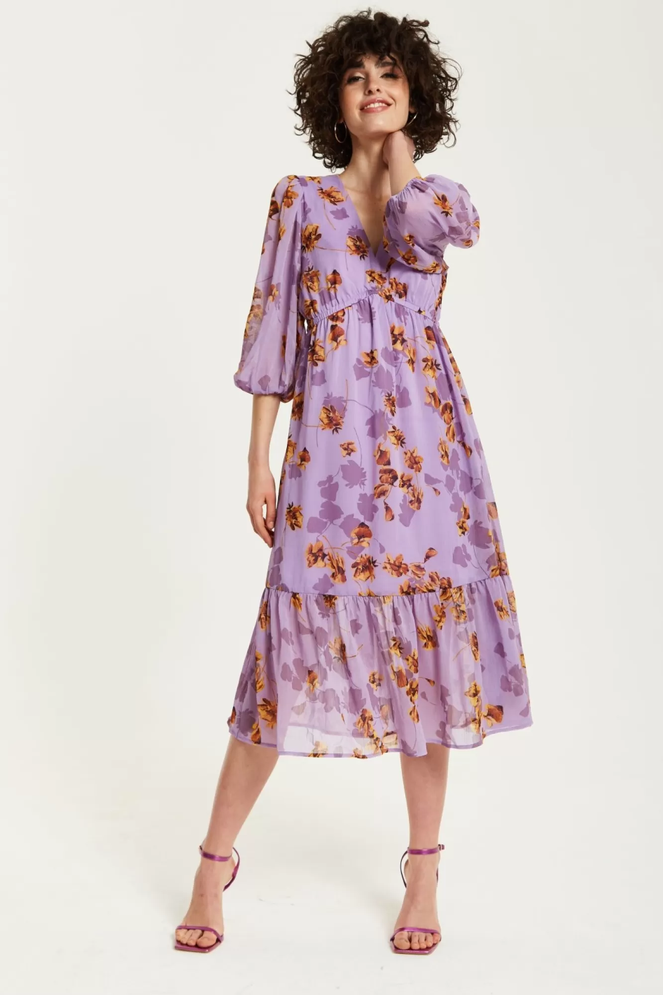 Midi Dresses^Liquorish Floral V-Neck Midi Dress Purple