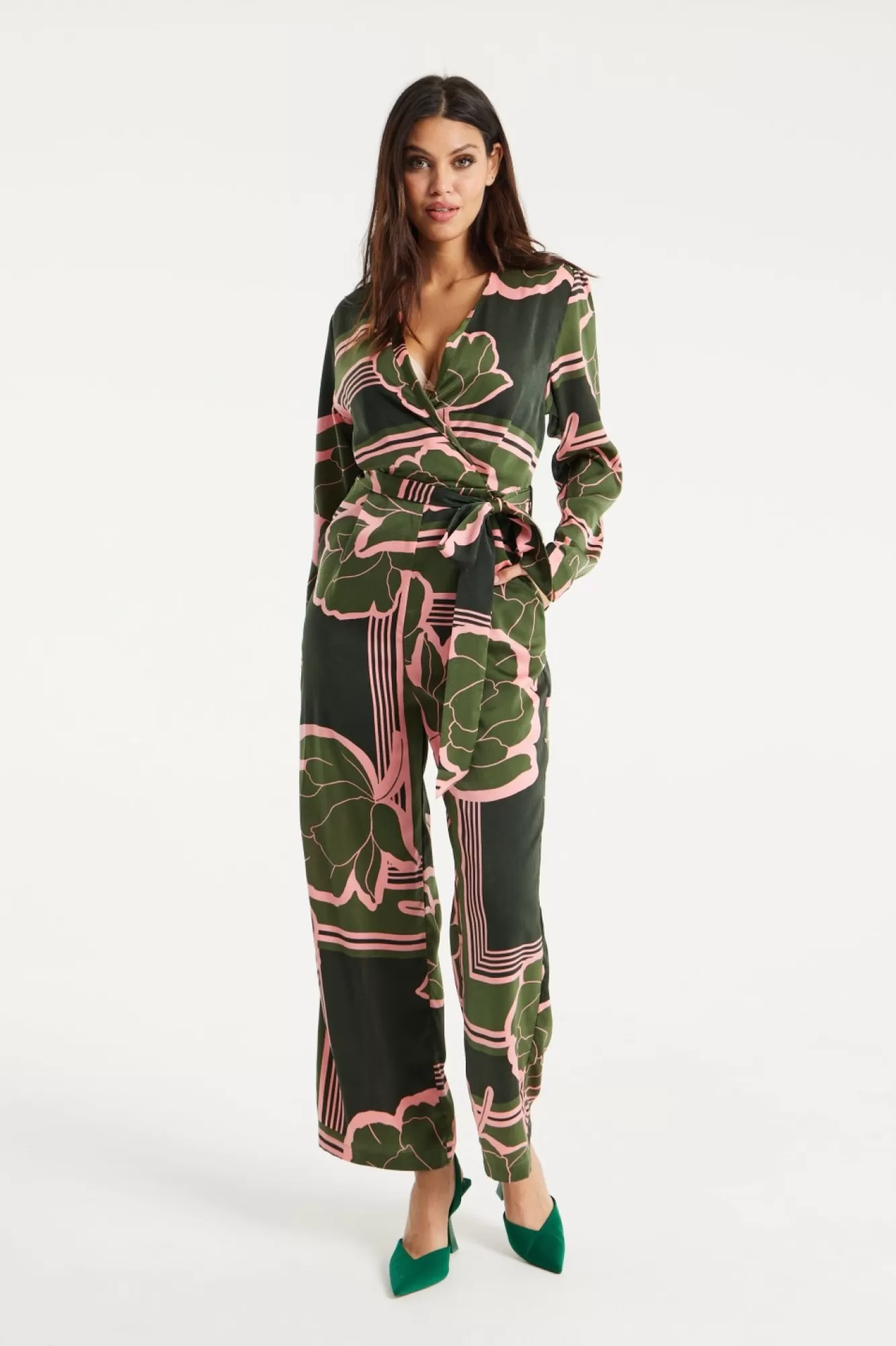 Jumpsuits^Liquorish Geometric Floral Print Jumpsuit In Dark Green