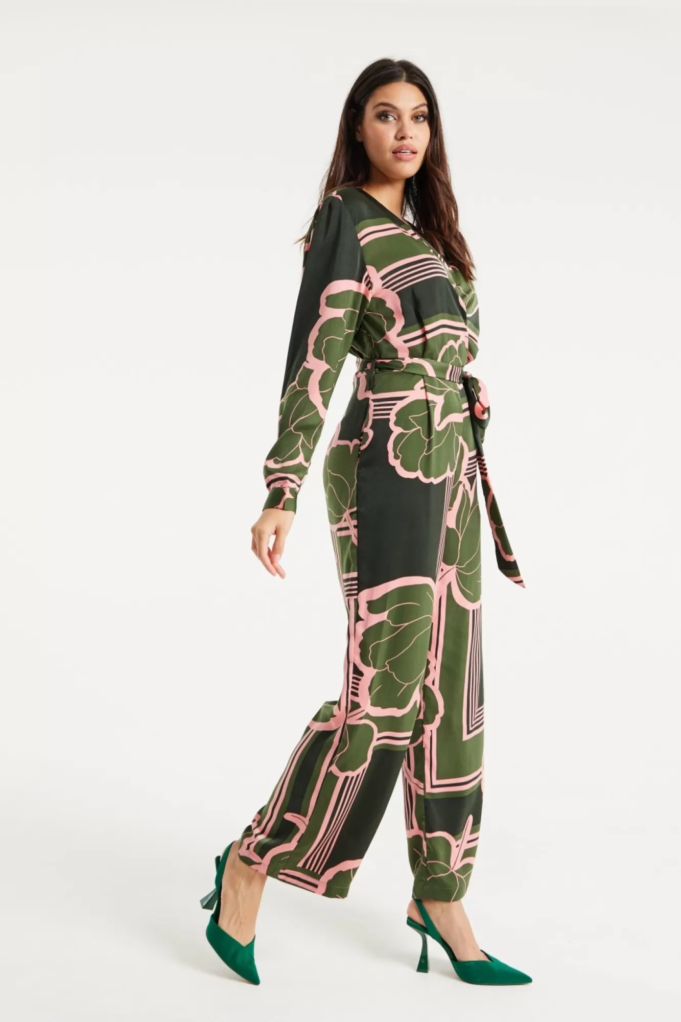Jumpsuits^Liquorish Geometric Floral Print Jumpsuit In Dark Green