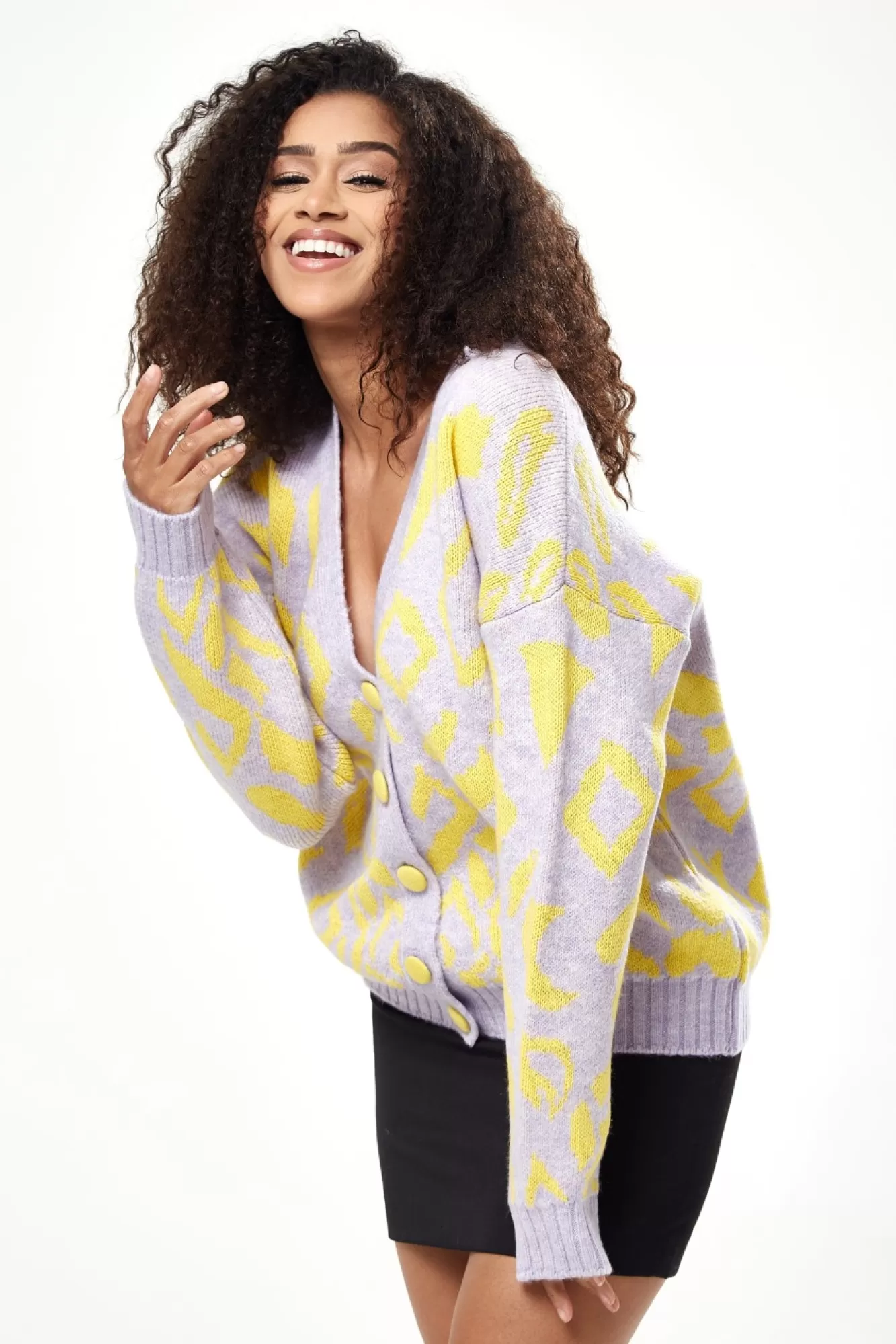 Cardigans^Liquorish Geometric Pattern Cardigan In Yellow And Lilac