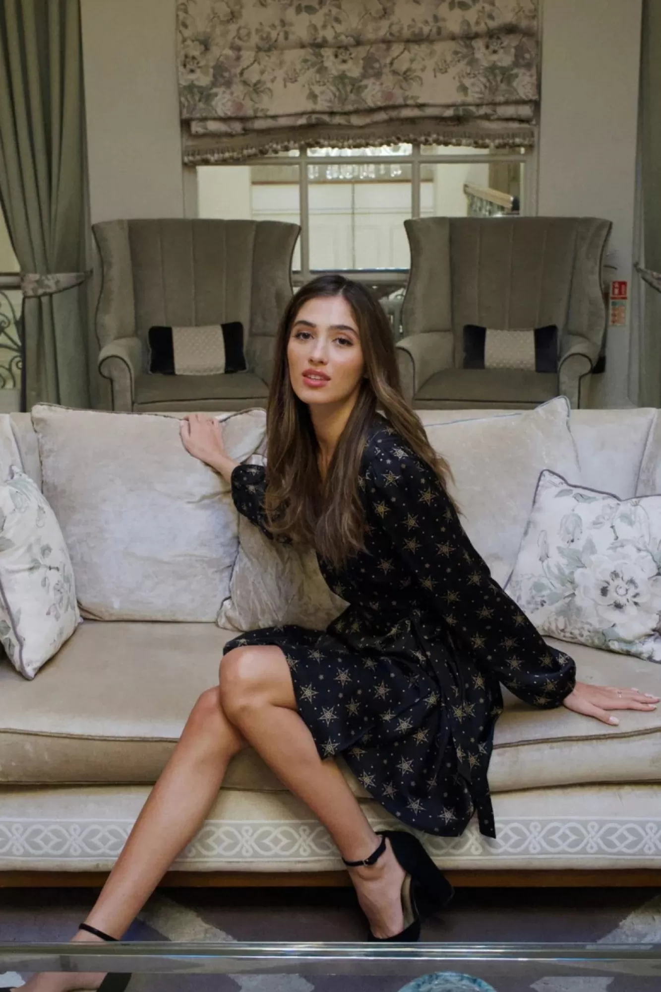 Mini Dresses^Liquorish Gold Star And Polka Dot Print Mini Wrap Dress Black