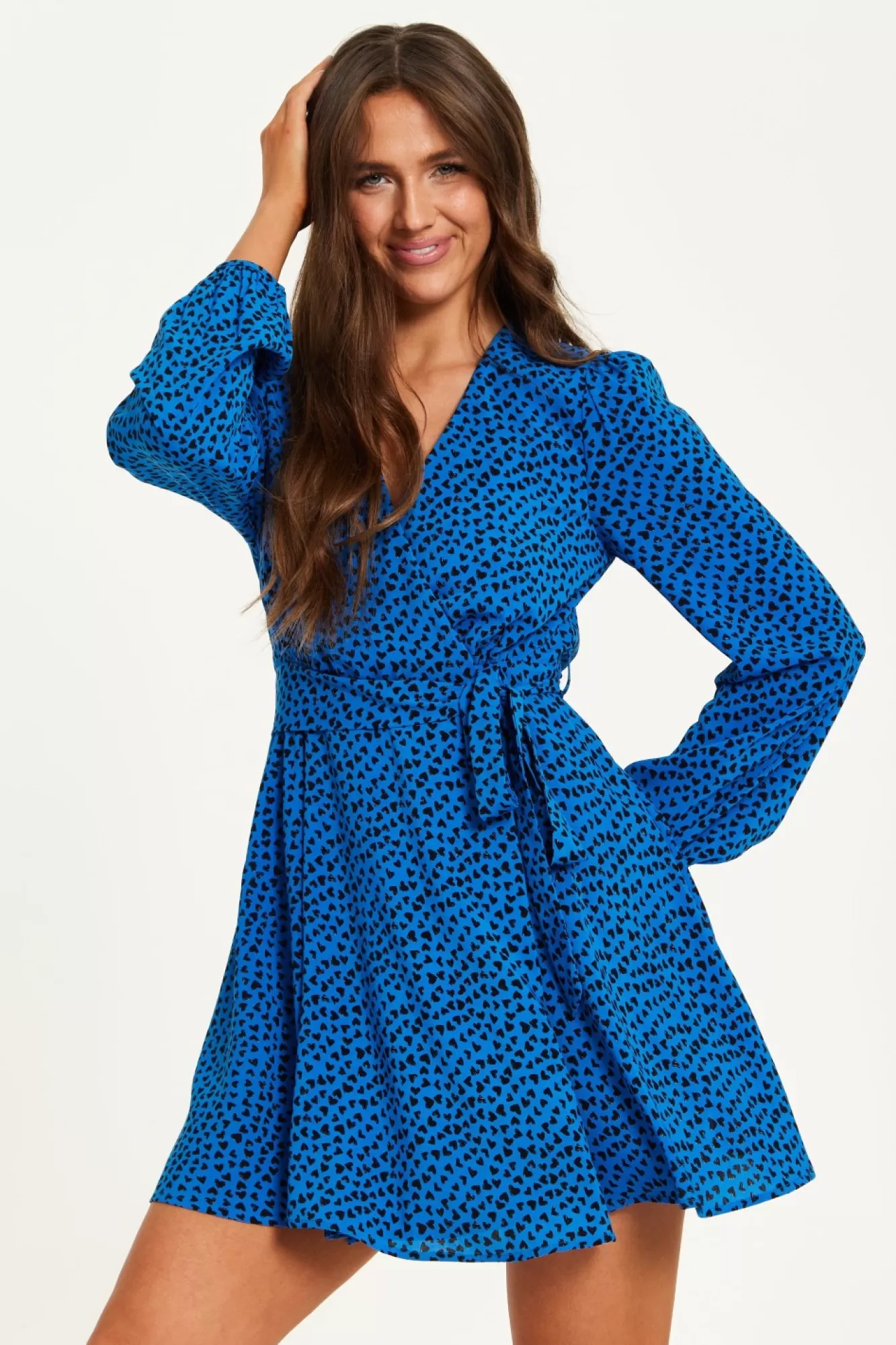 Mini Dresses^Liquorish Heart Print Mini Wrap Dress Blue