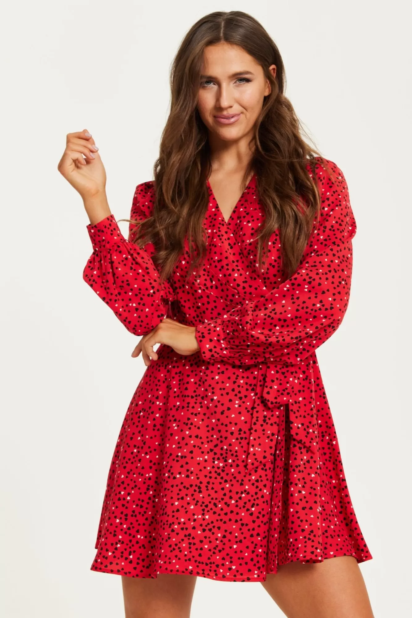 Mini Dresses^Liquorish Heart Print Mini Wrap Dress Red