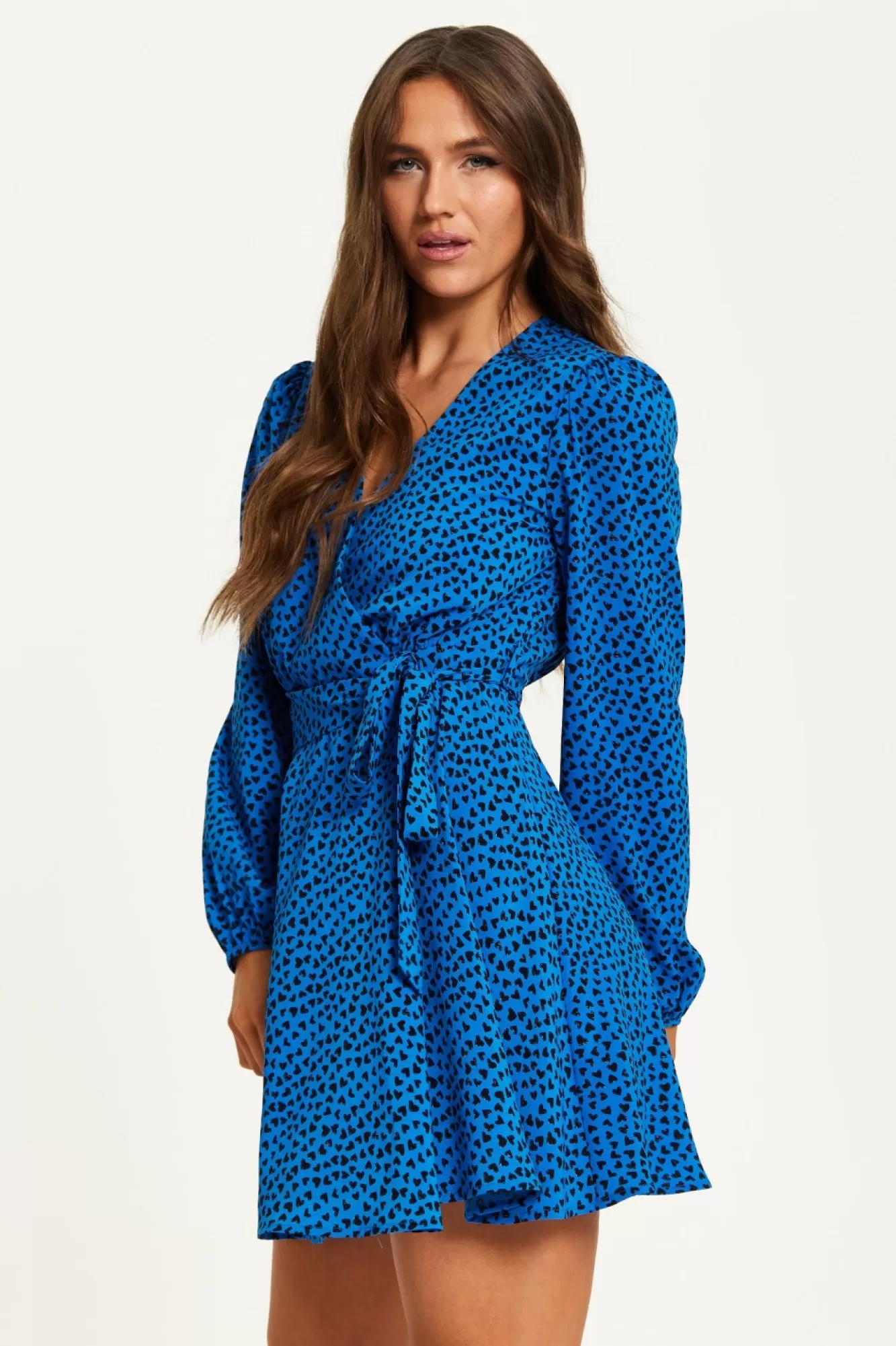 Mini Dresses^Liquorish Heart Print Mini Wrap Dress Blue