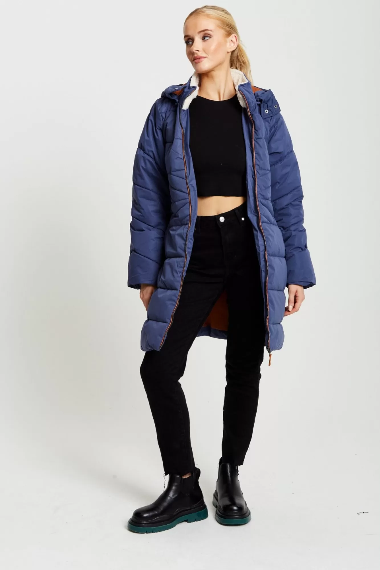 Outerwear^Liquorish Hooded Puffer Coat In Navy