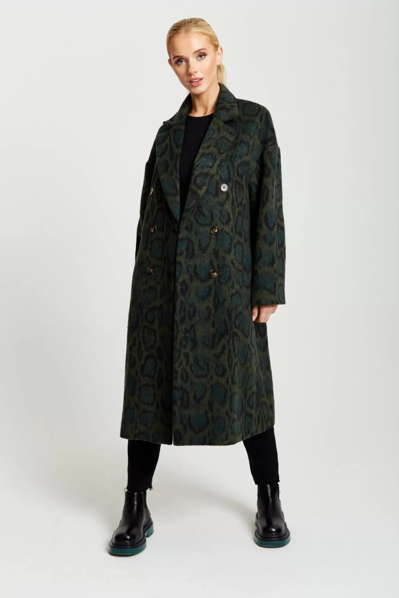 Outerwear^Liquorish Leopard Print Longline Coat Khaki