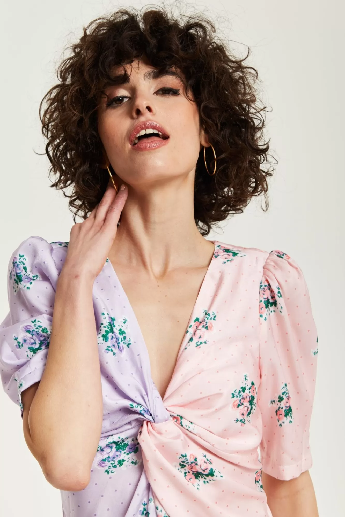 Midi Dresses^Liquorish Lilac And Floral Knot Front Midi Dress Pink