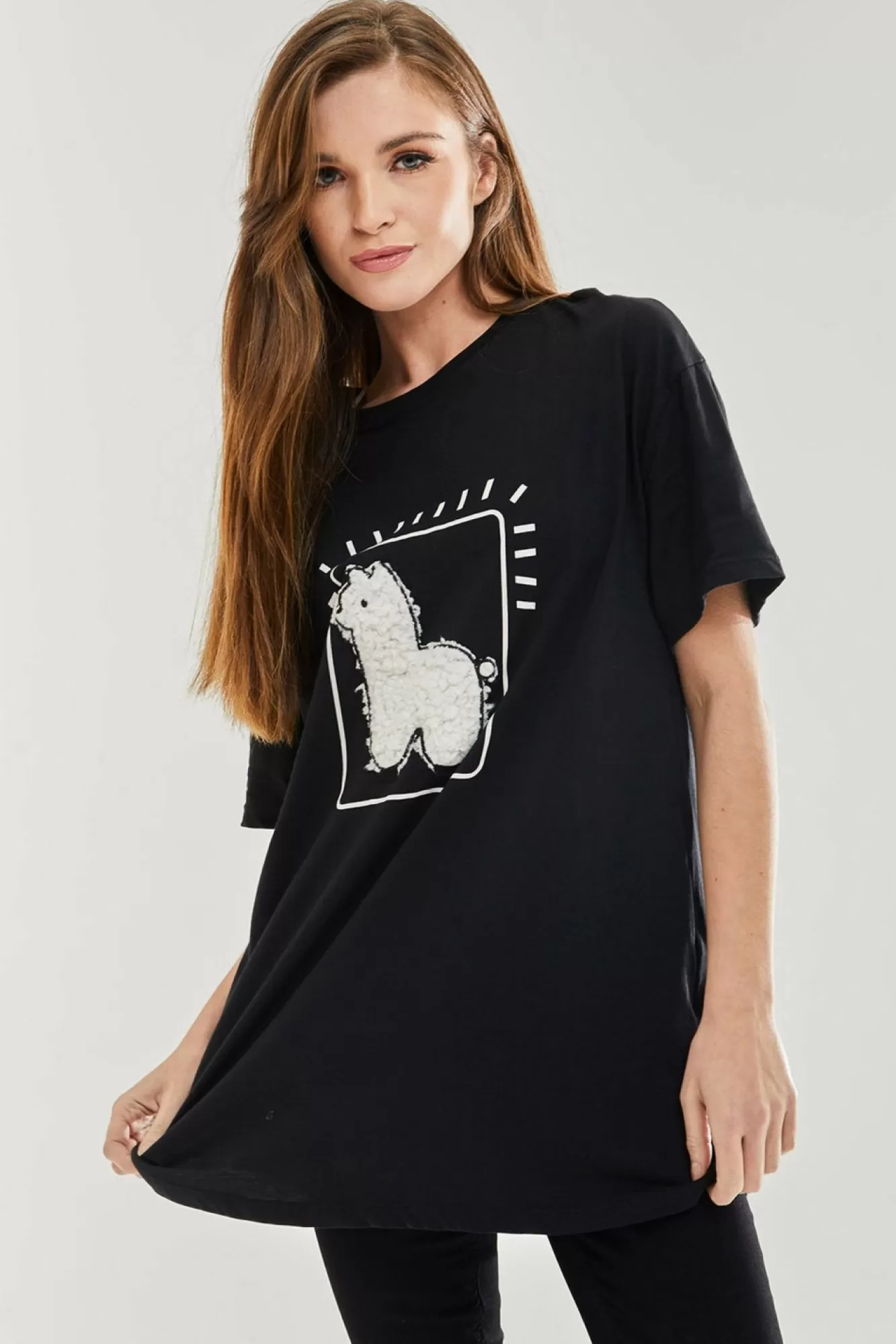 T-Shirts^Liquorish Llama Oversized T-Shirt In Black