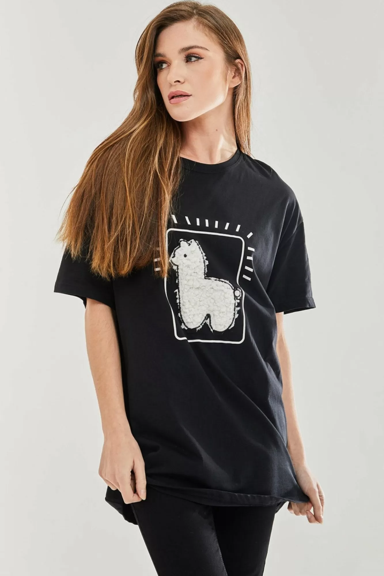 T-Shirts^Liquorish Llama Oversized T-Shirt In Black