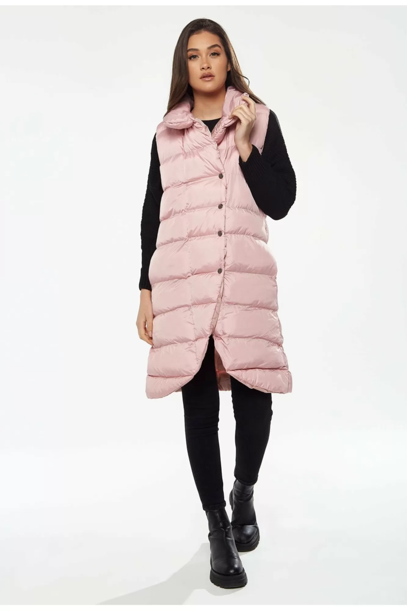 Outerwear^Liquorish Long Puffer Gilet In Pink