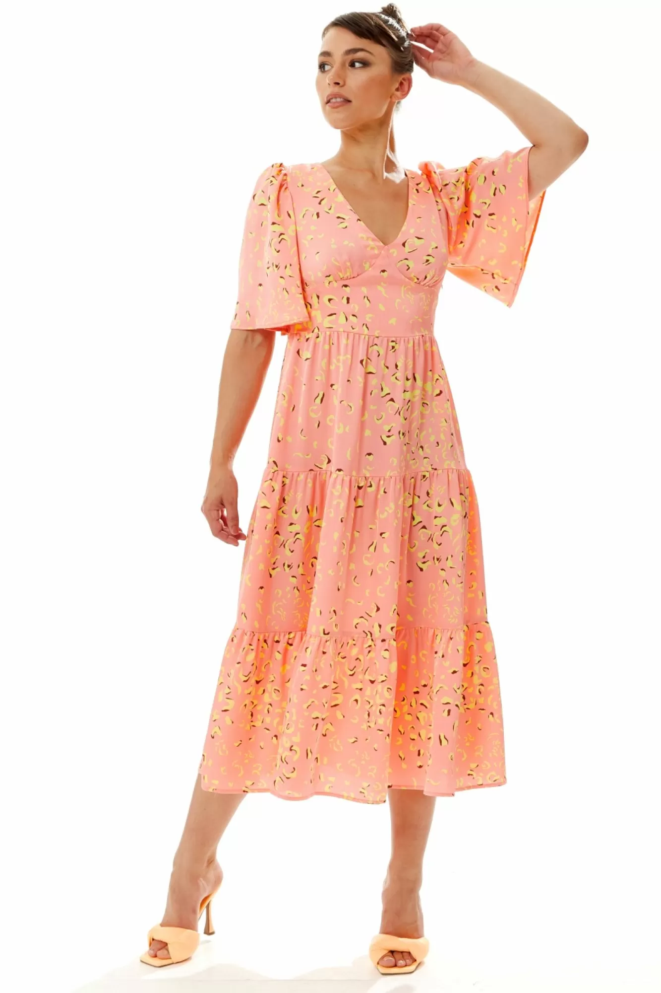 Midi Dresses^Liquorish Midi Abstract Animal Print Dress In Peach