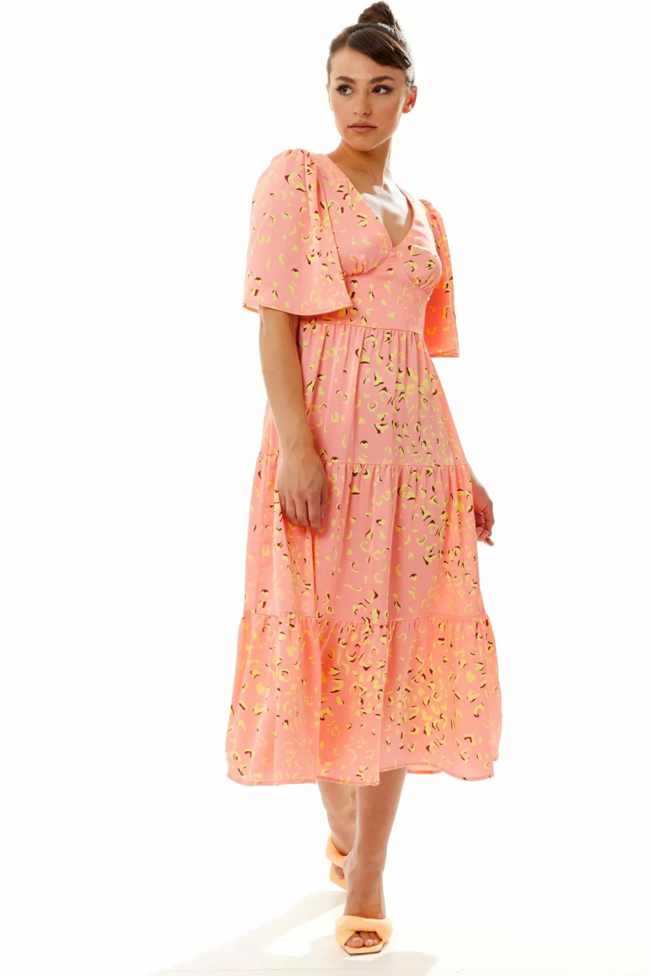 Midi Dresses^Liquorish Midi Abstract Animal Print Dress In Peach