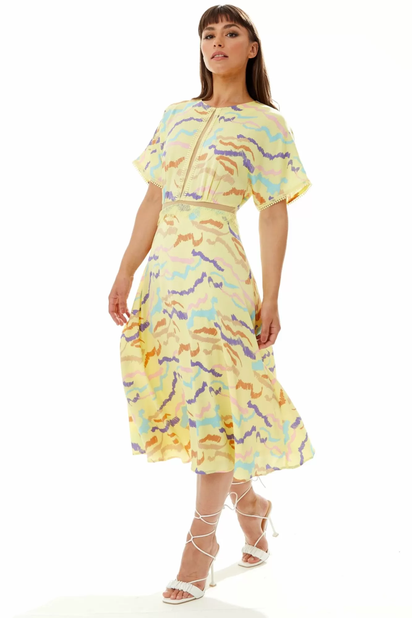Midi Dresses^Liquorish Midi Abstract Zebra Print Dress With Mesh Yellow