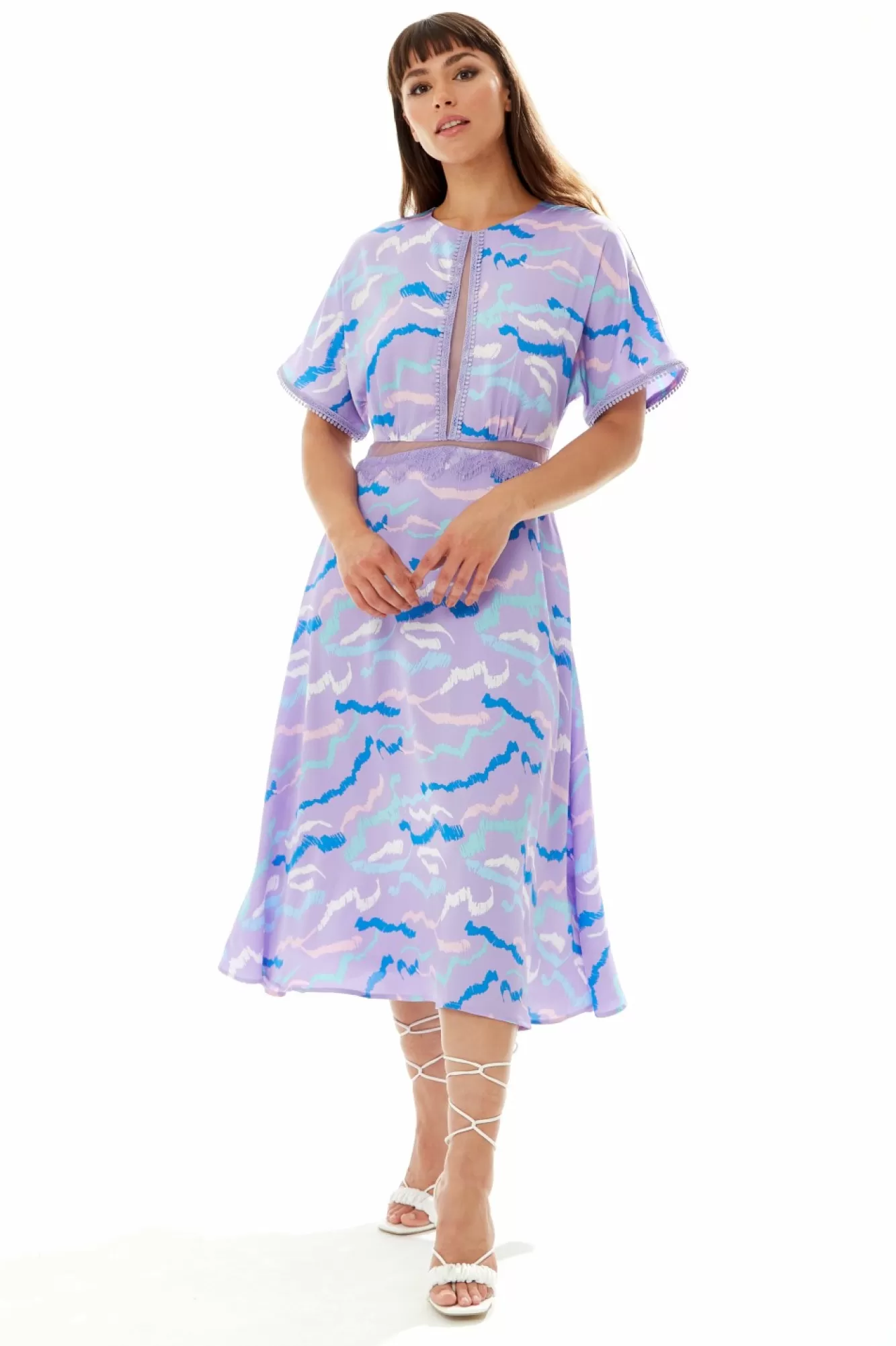 Midi Dresses^Liquorish Midi Abstract Zebra Print Dress With Mesh Lilac