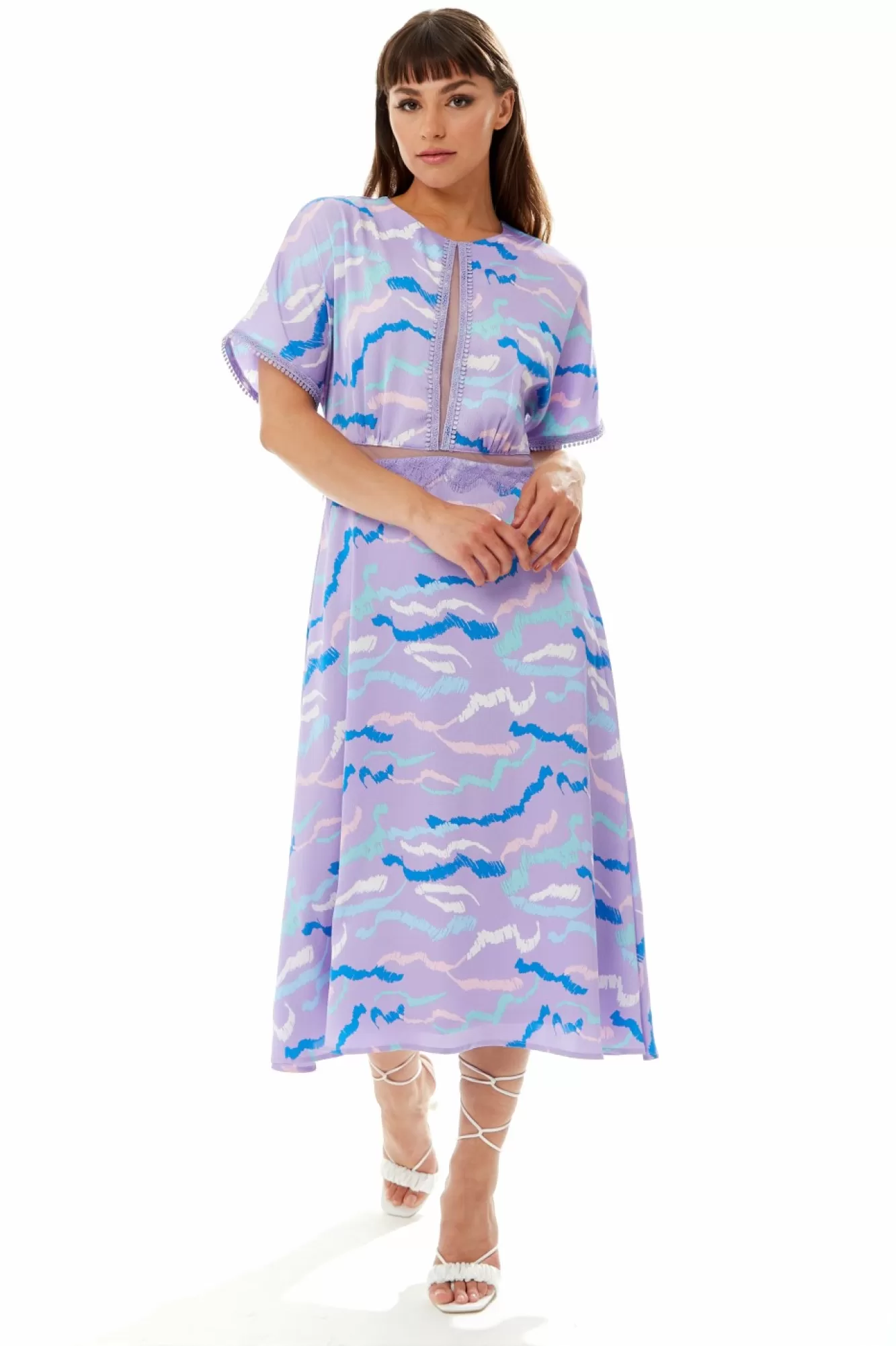 Midi Dresses^Liquorish Midi Abstract Zebra Print Dress With Mesh Lilac