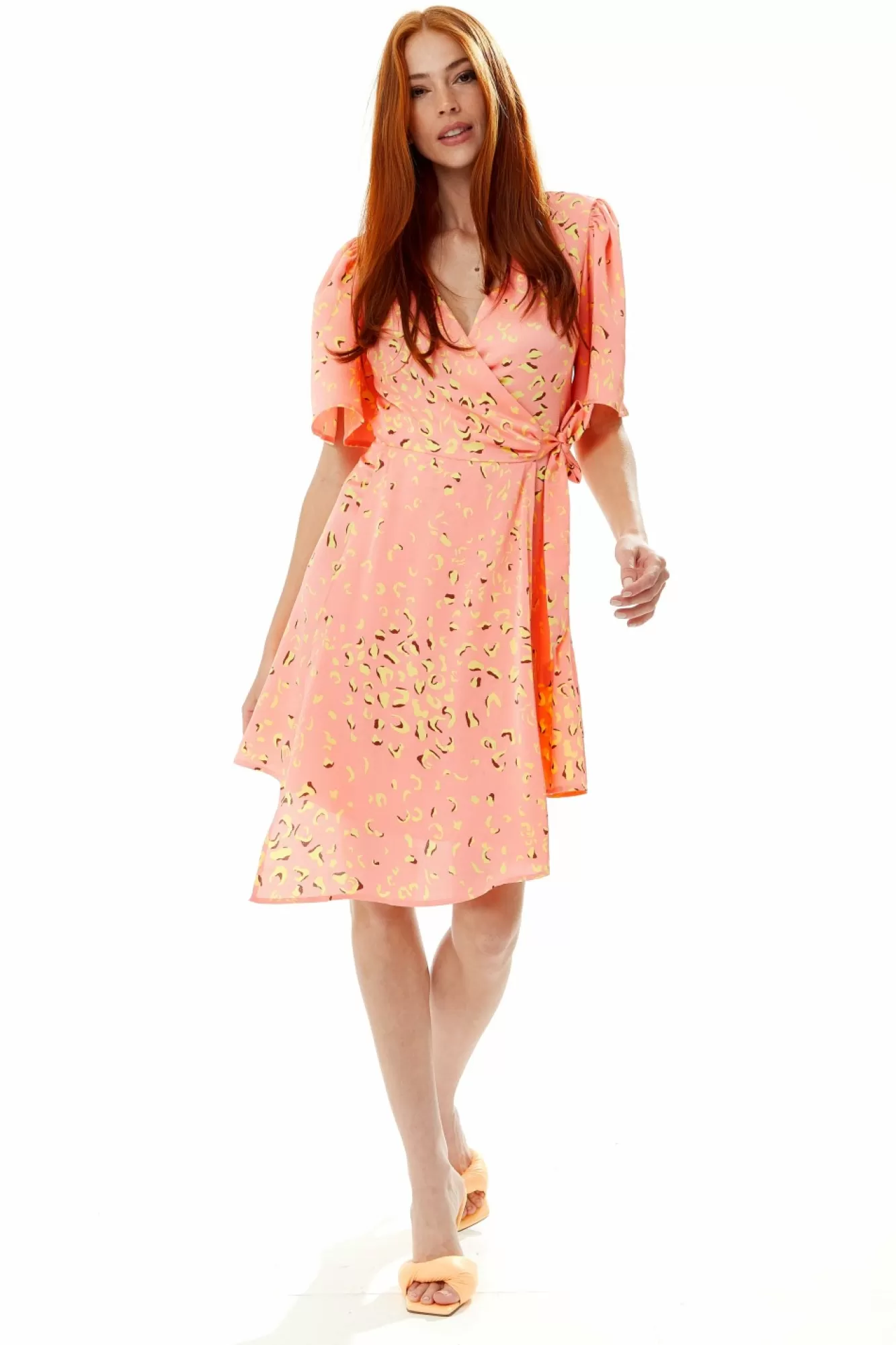 Mini Dresses^Liquorish Mini Abstract Animal Print Wrap Dress In Peach