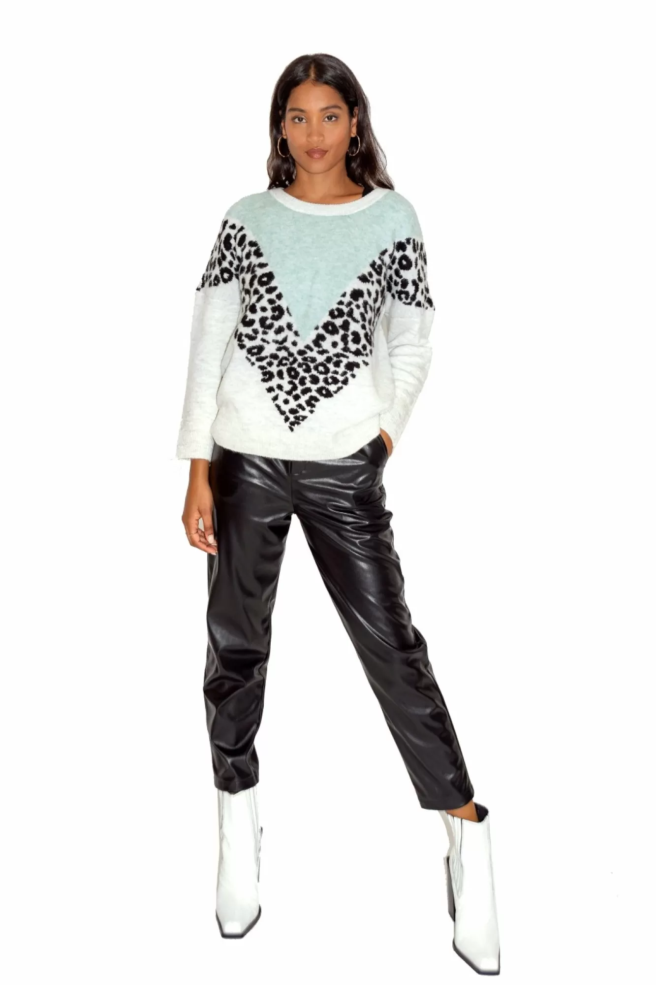 Jumpers^Liquorish Mint & White & Animal Layered Jumper Multicolor
